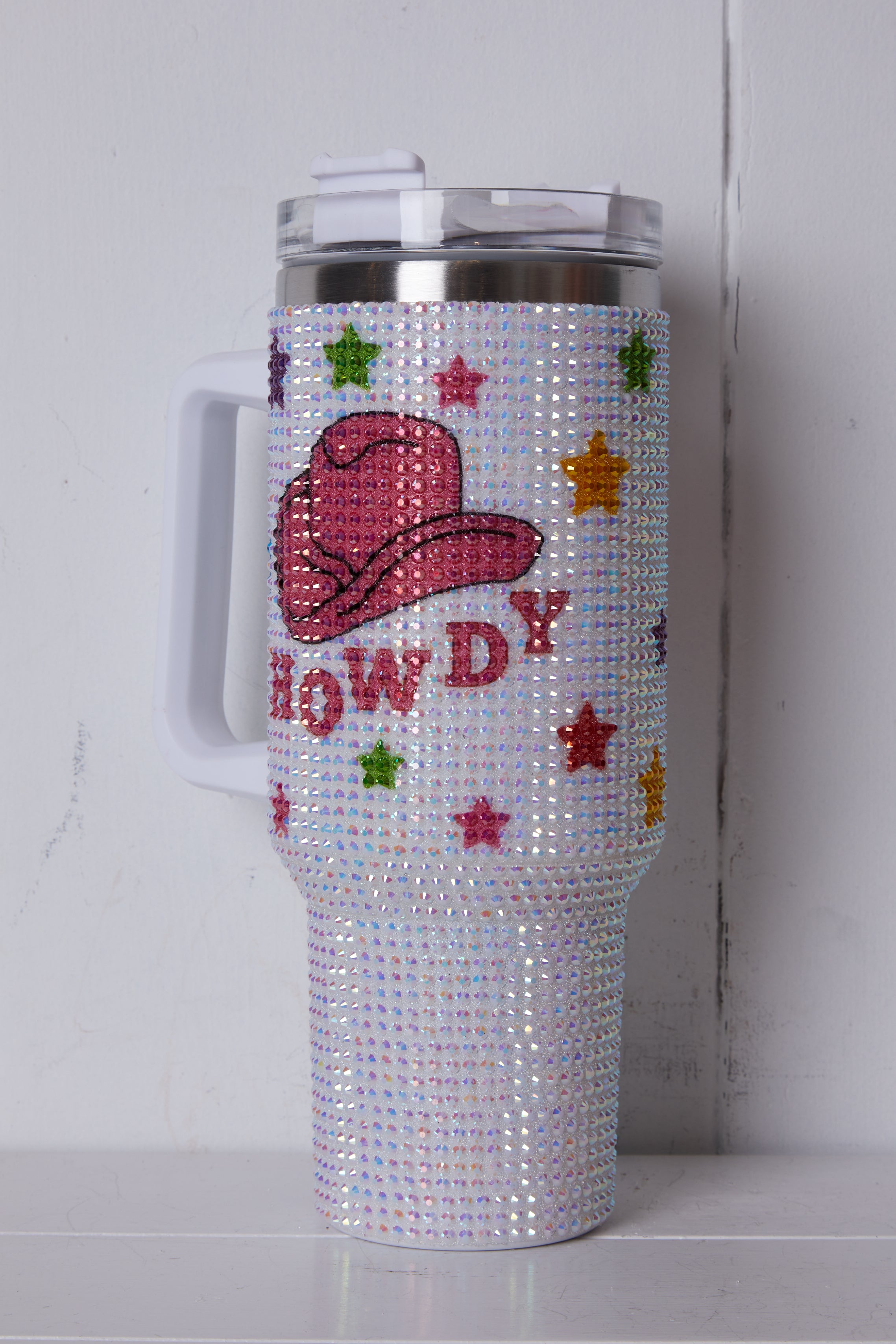 WHITE HOWDY COWBOY HAT TUMBLER