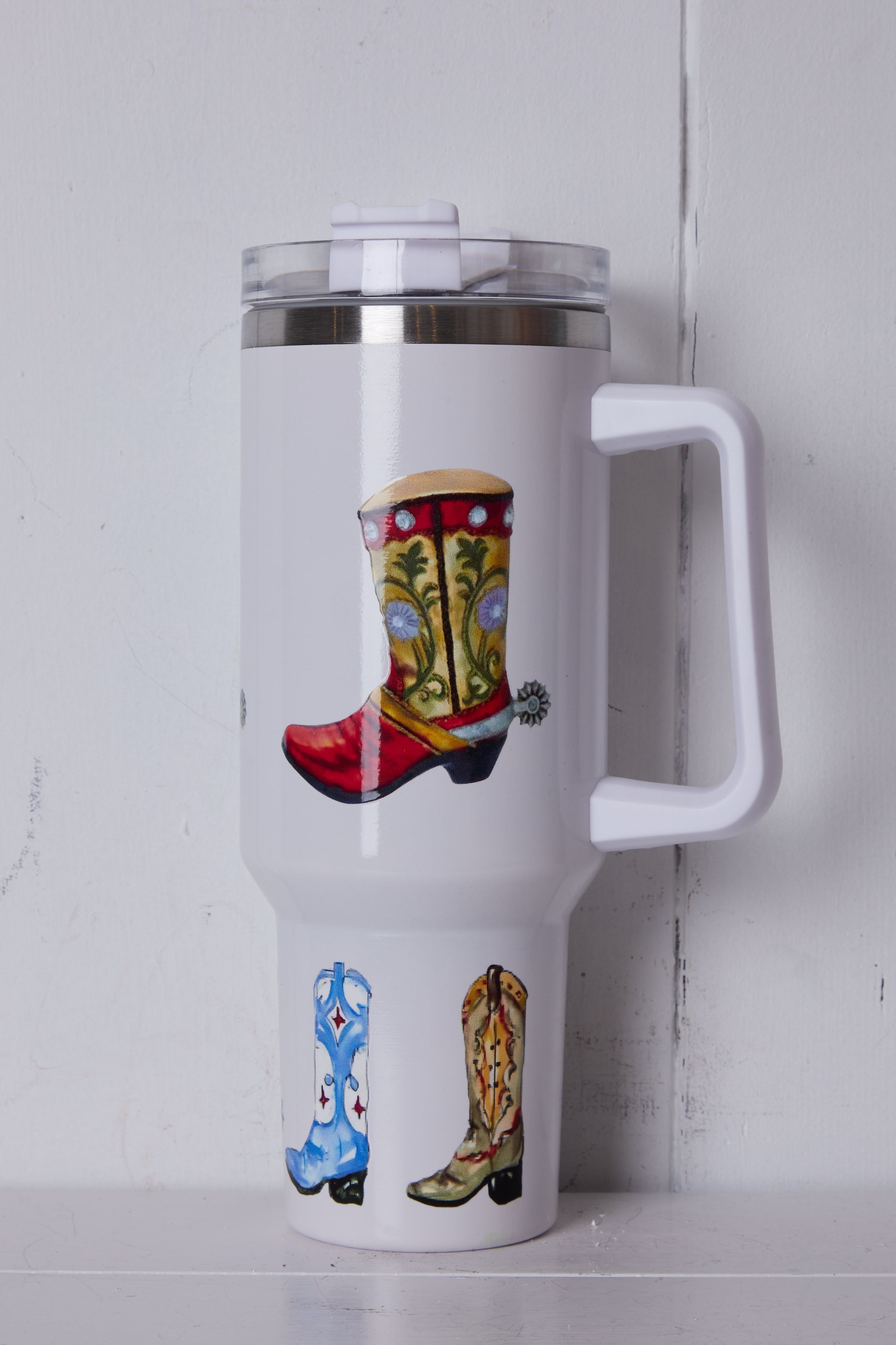 WHITE COWBOY BOOT TUMBLER