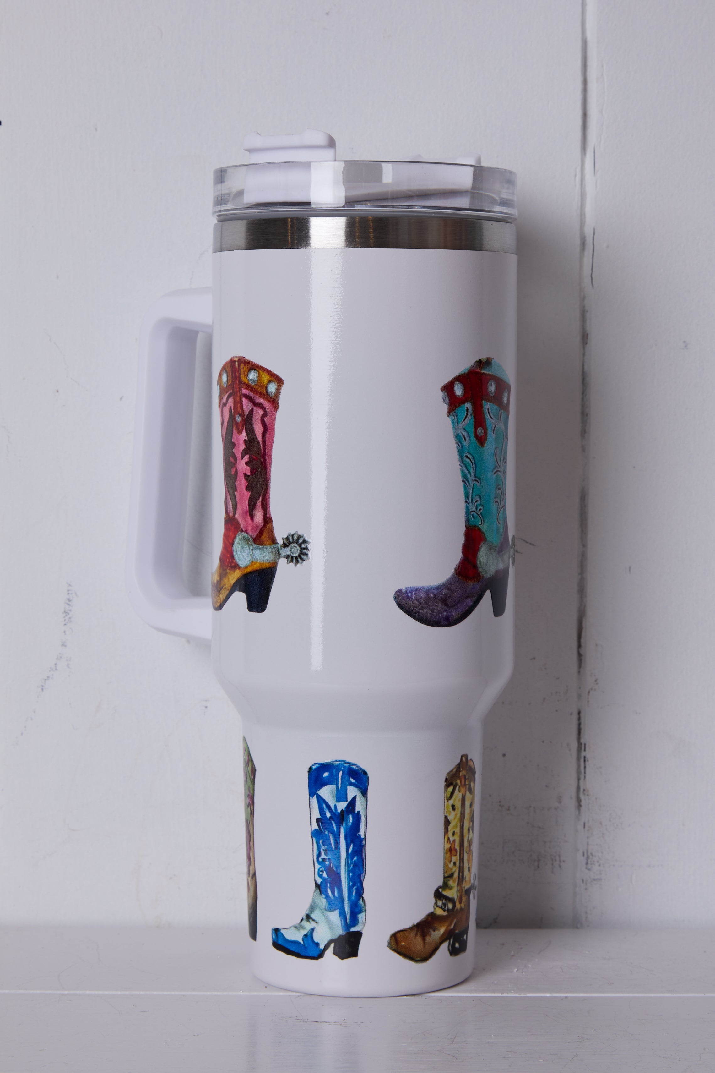 WHITE COWBOY BOOT TUMBLER