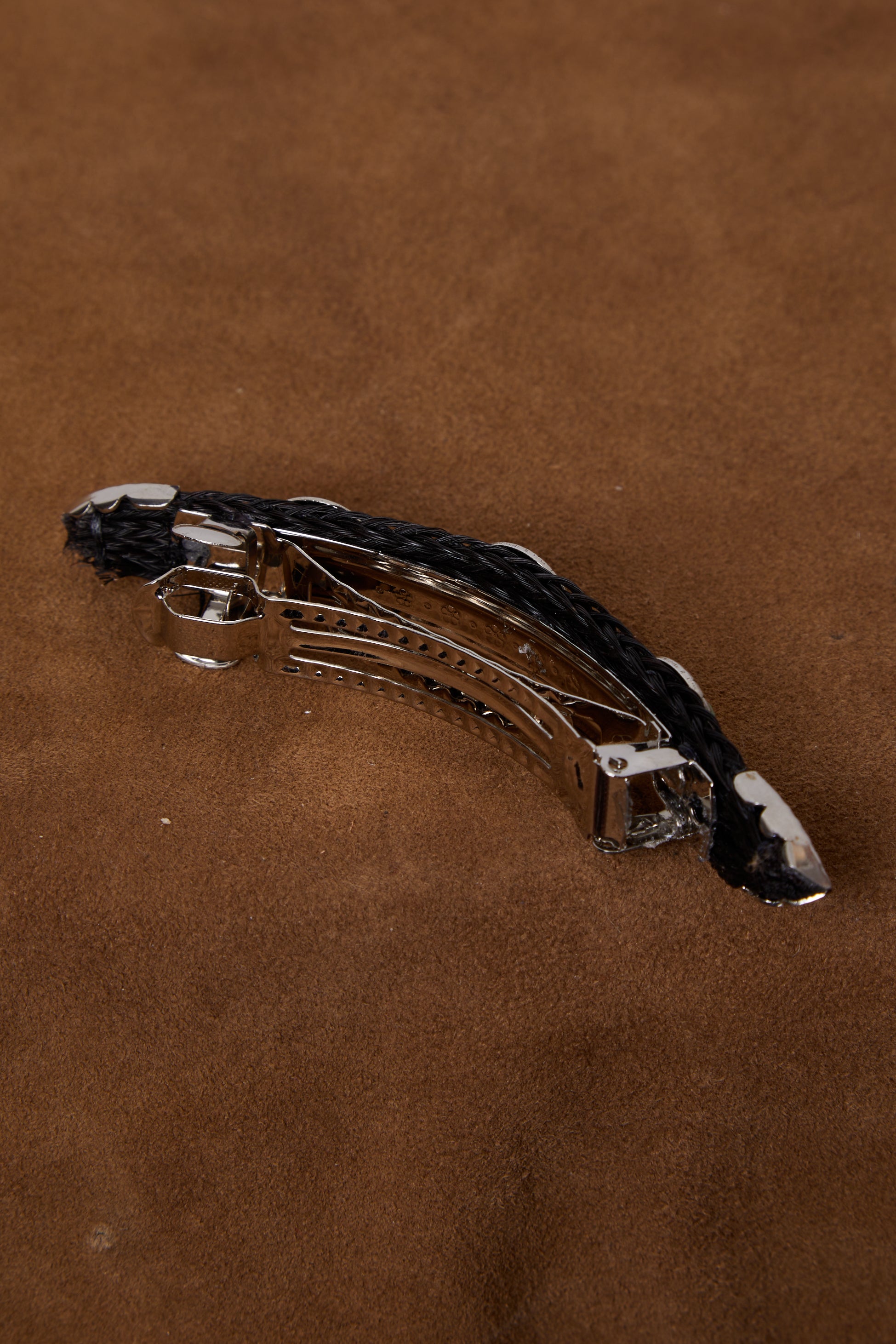 BLACK HORSEHAIR TURQUOISE CONCHO BARRETTE