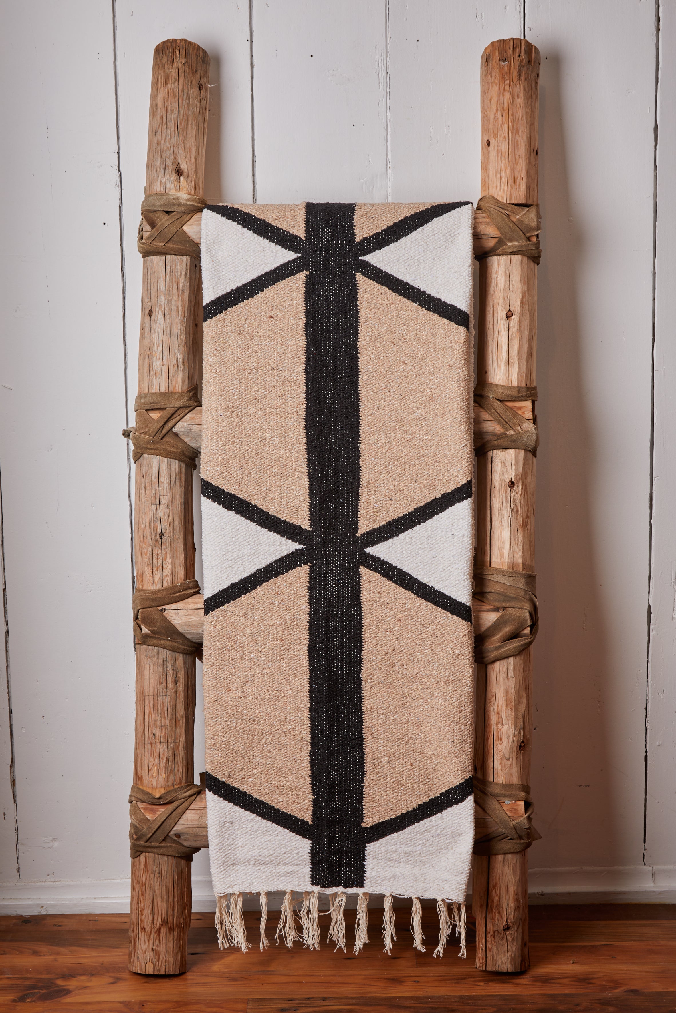 WHITE TAN AND BLACK DIAMOND BLANKET