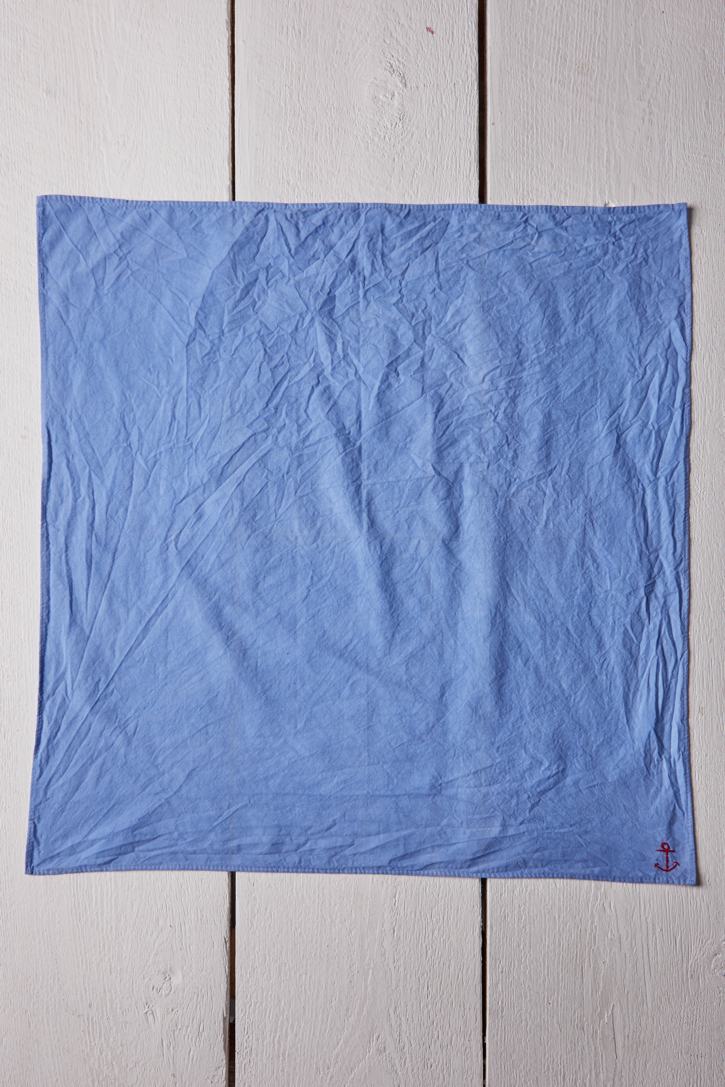 HAND EMBROIDERED DYED BLUE AND RES ANCHOR BANDANA