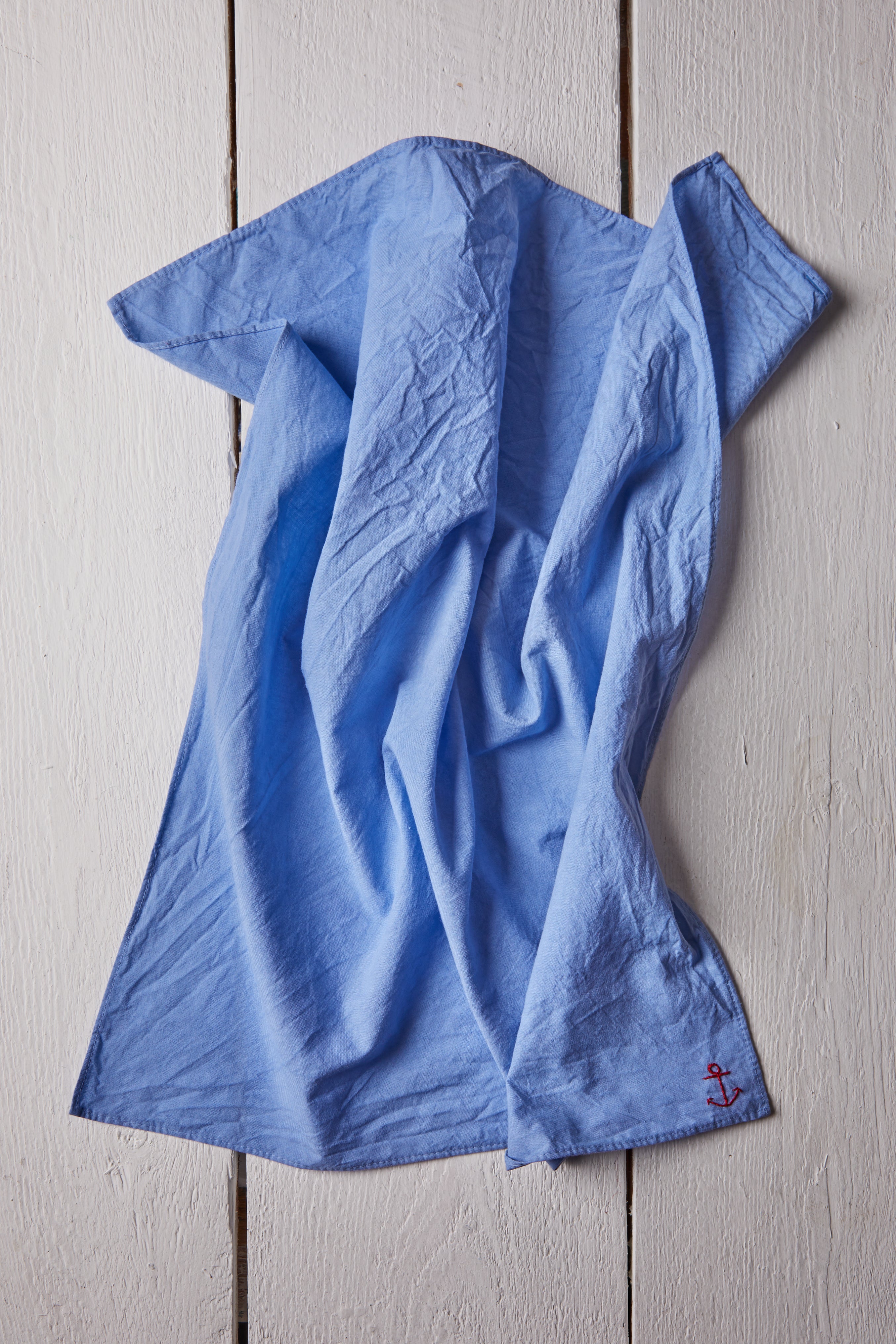 HAND EMBROIDERED DYED BLUE AND RES ANCHOR BANDANA