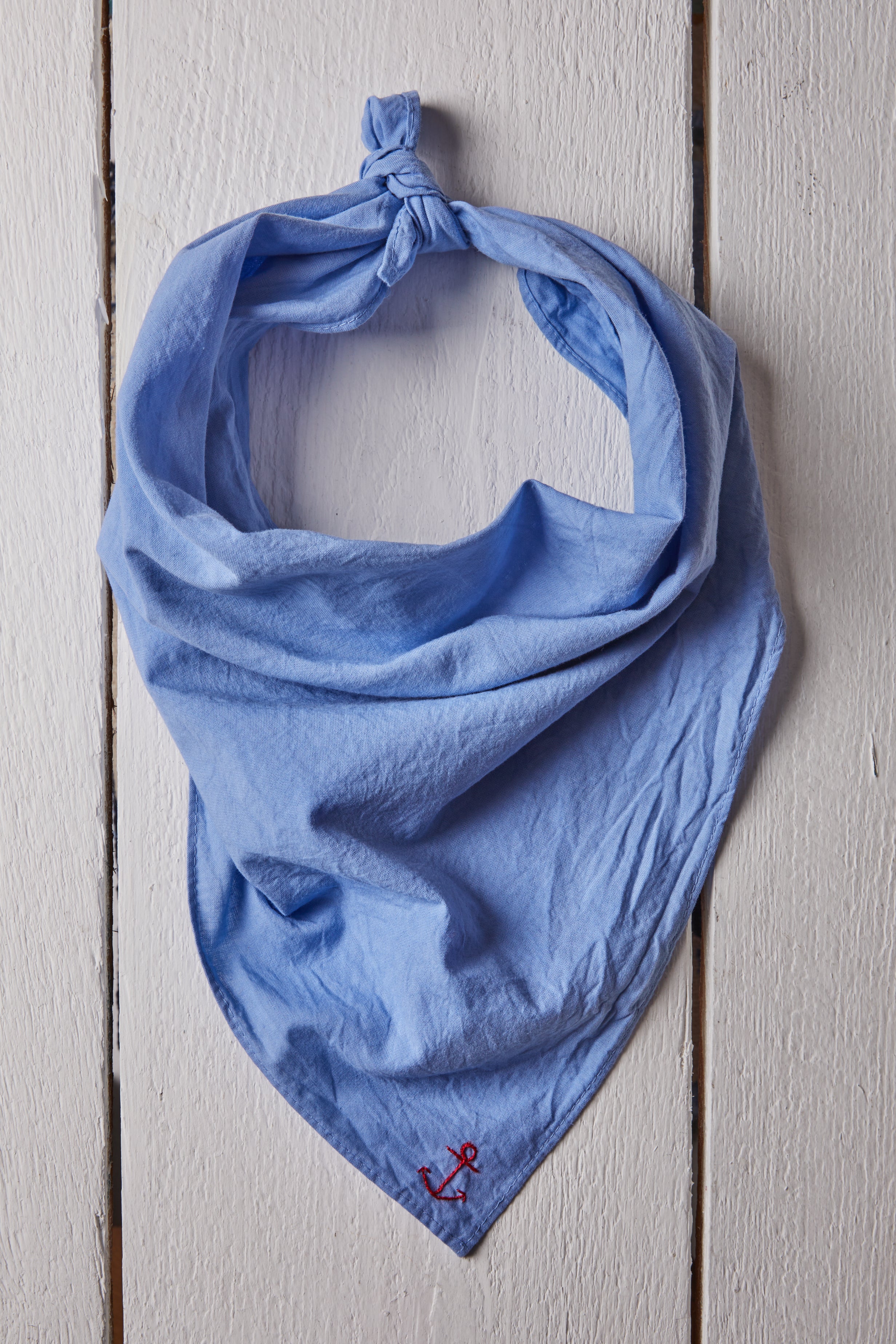 HAND EMBROIDERED DYED BLUE AND RES ANCHOR BANDANA