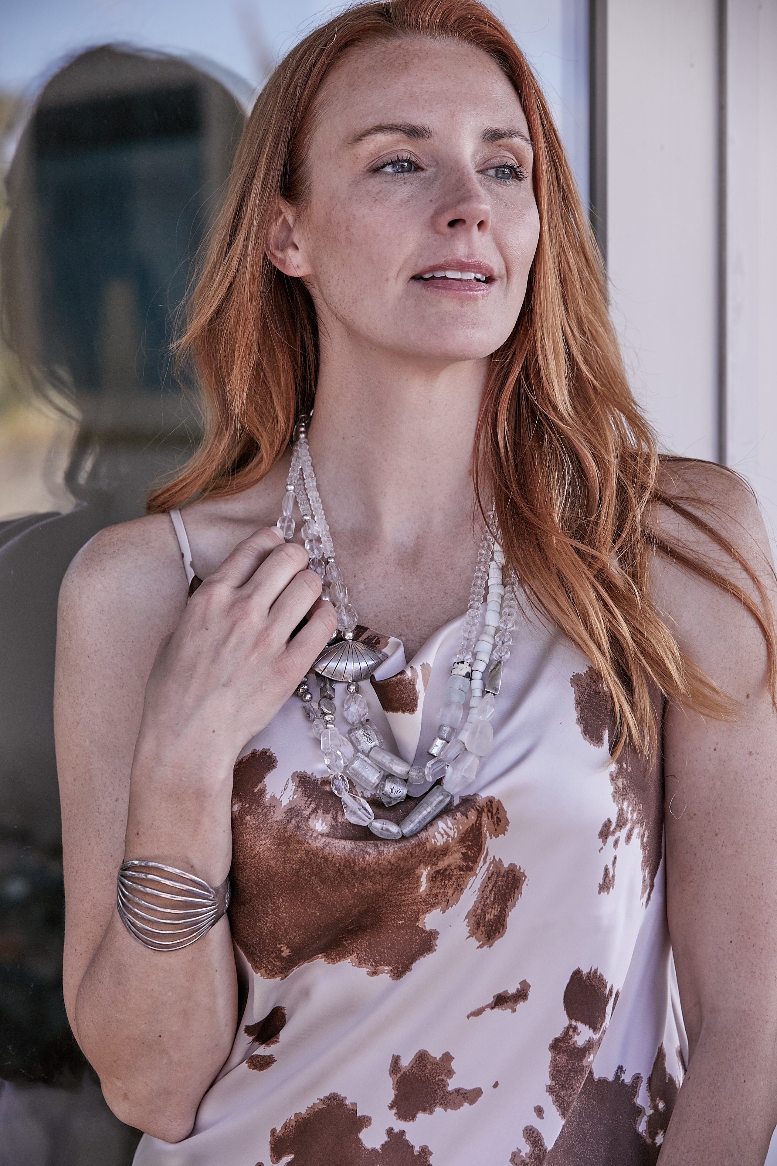 BROWN AND WHITE WESTERN COWHIDE PRINT SLIP DRESS