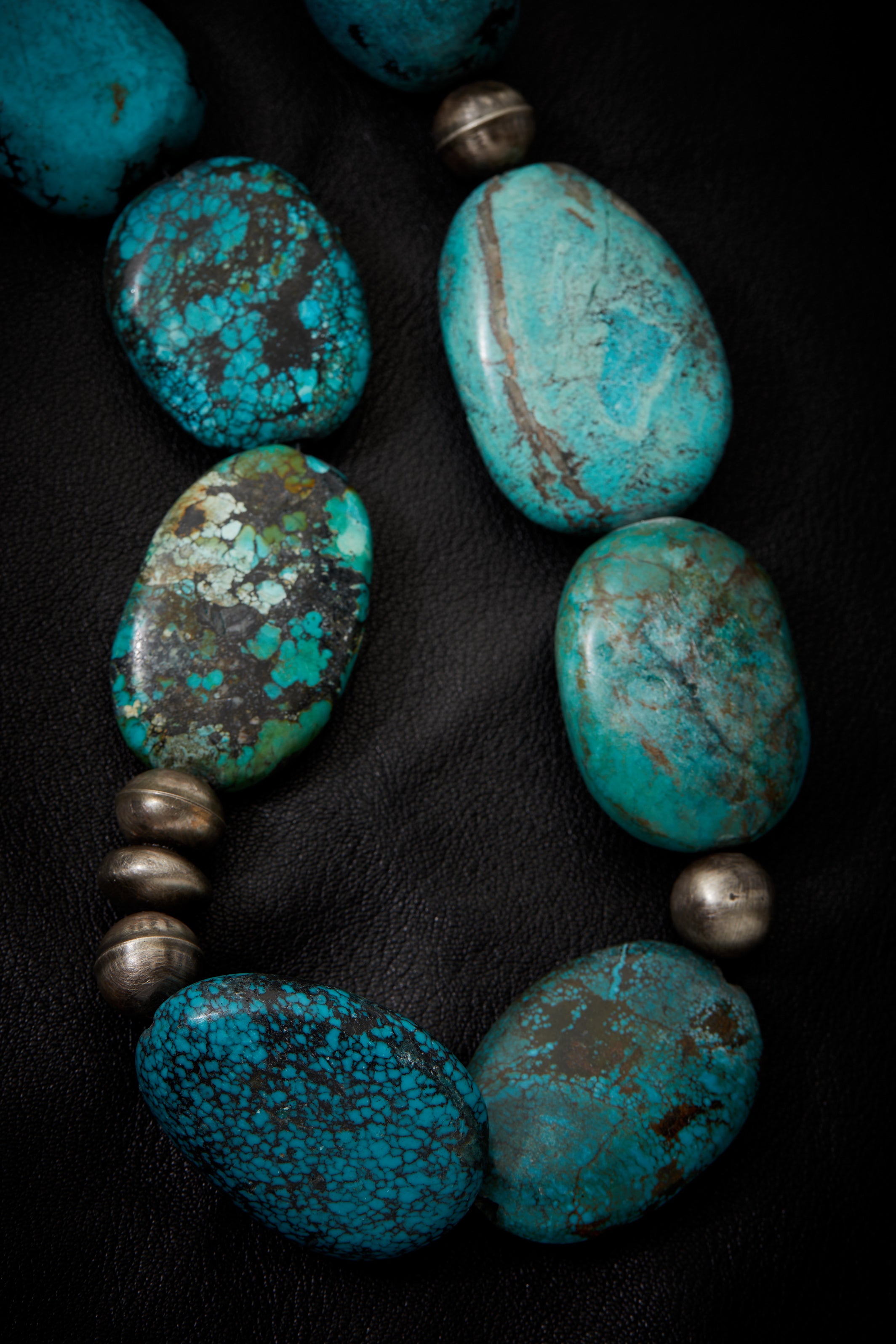 JUMBO TURQUOISE AND OXIDIZED STERLING SILVER NECKLACE
