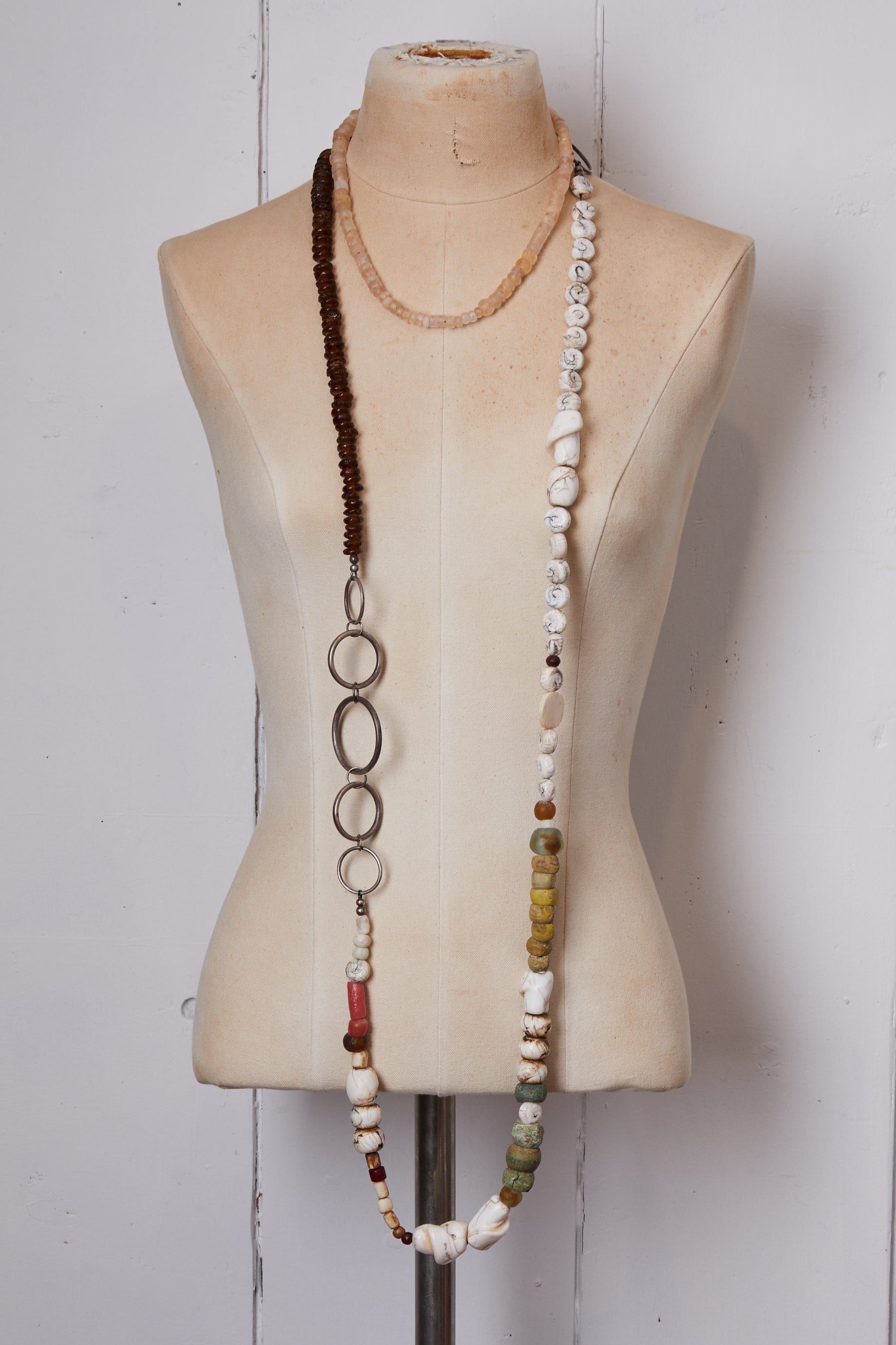 ULTRA LONG PINK AND BROWN CONCH SHELL ARTIFACT NECKLACE