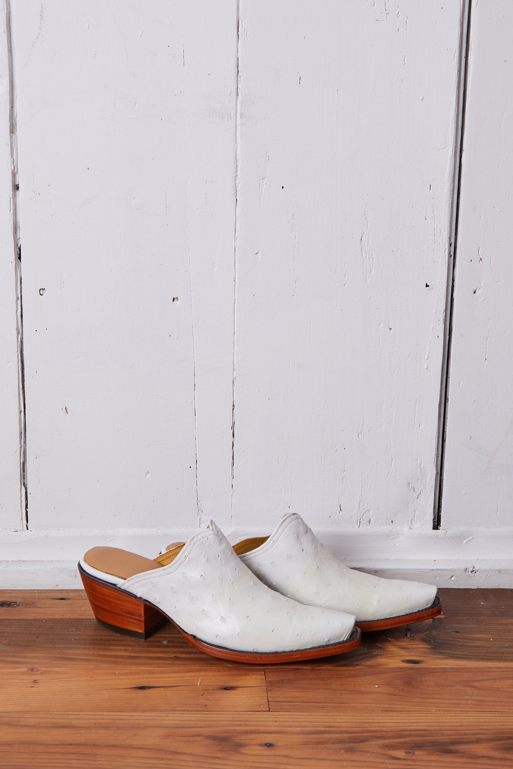 WHITE OSTRICH COWBOY BOOT MULES