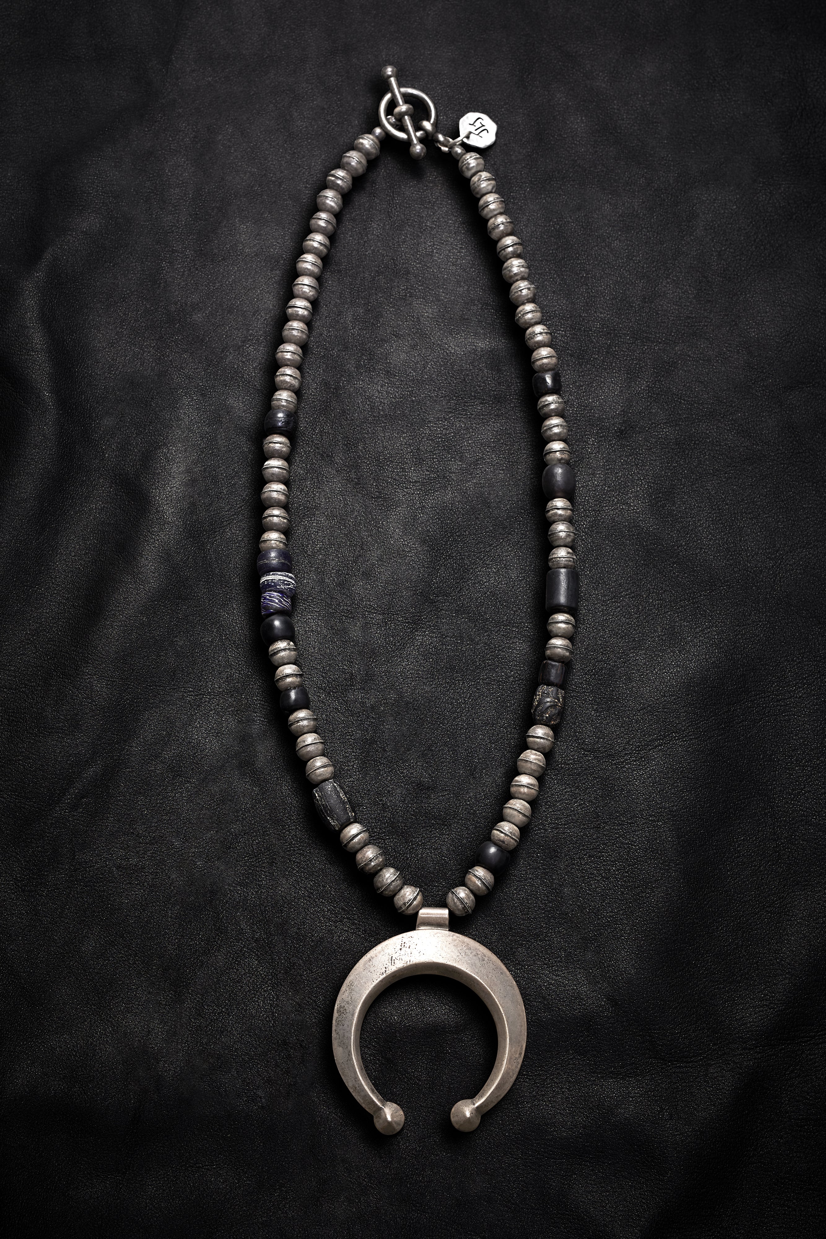 OXIDIZED STERLING DILVER SND BLACK VINTAGE NAJA NECKLACE