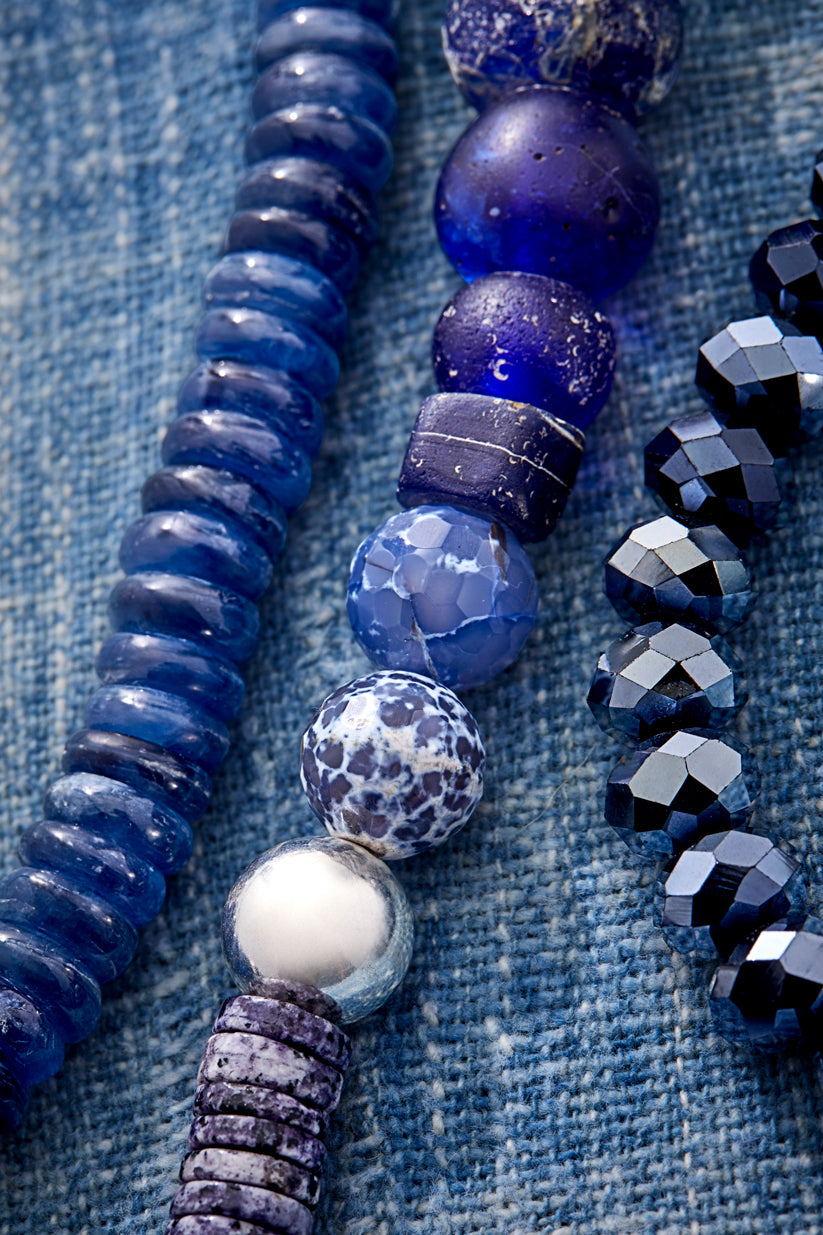 Long Sparkling Blue Denim and Gemstones necklace