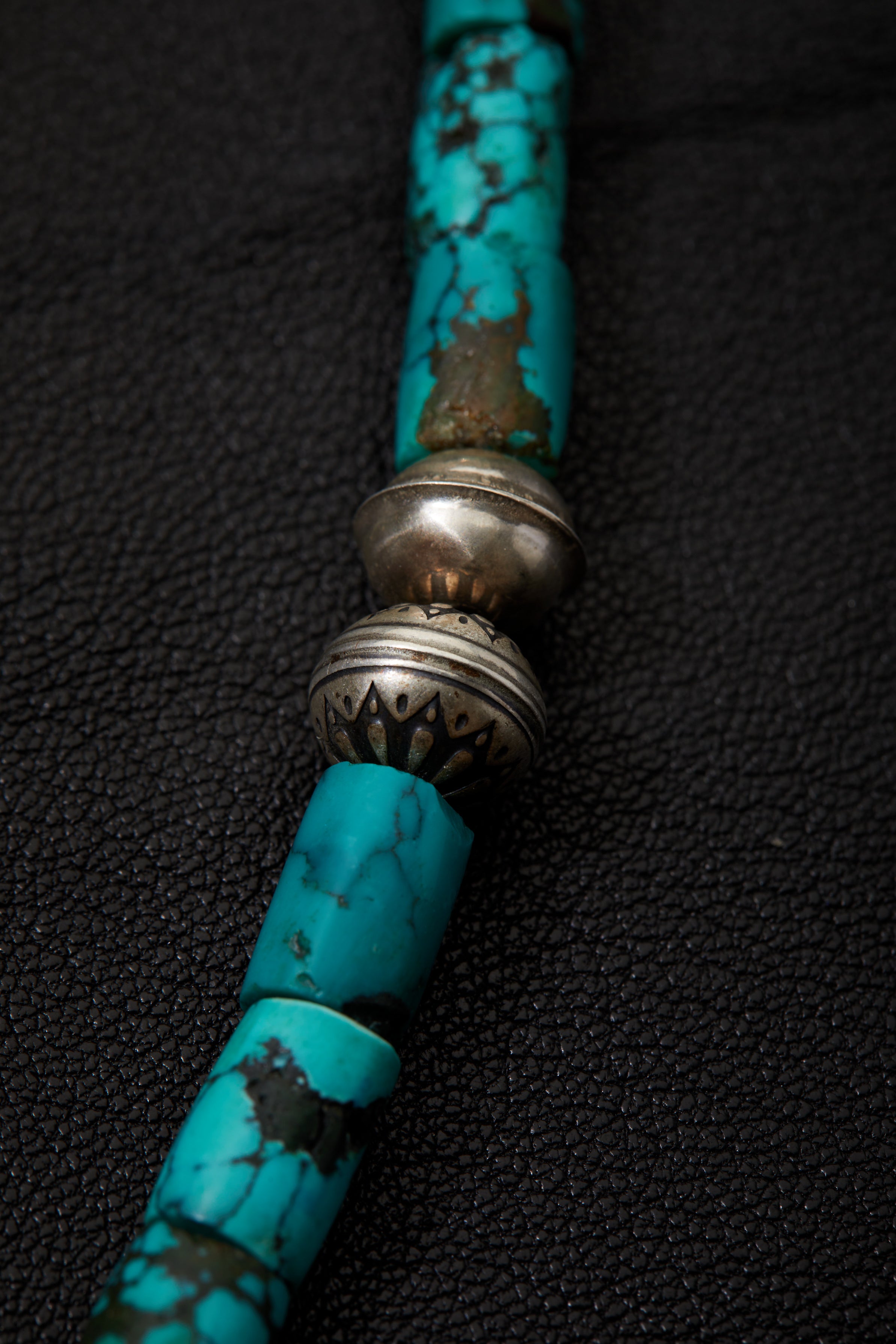 TURQUOISE AND STERLING SILVER CONCHO BOLO STYLE NECKLACE