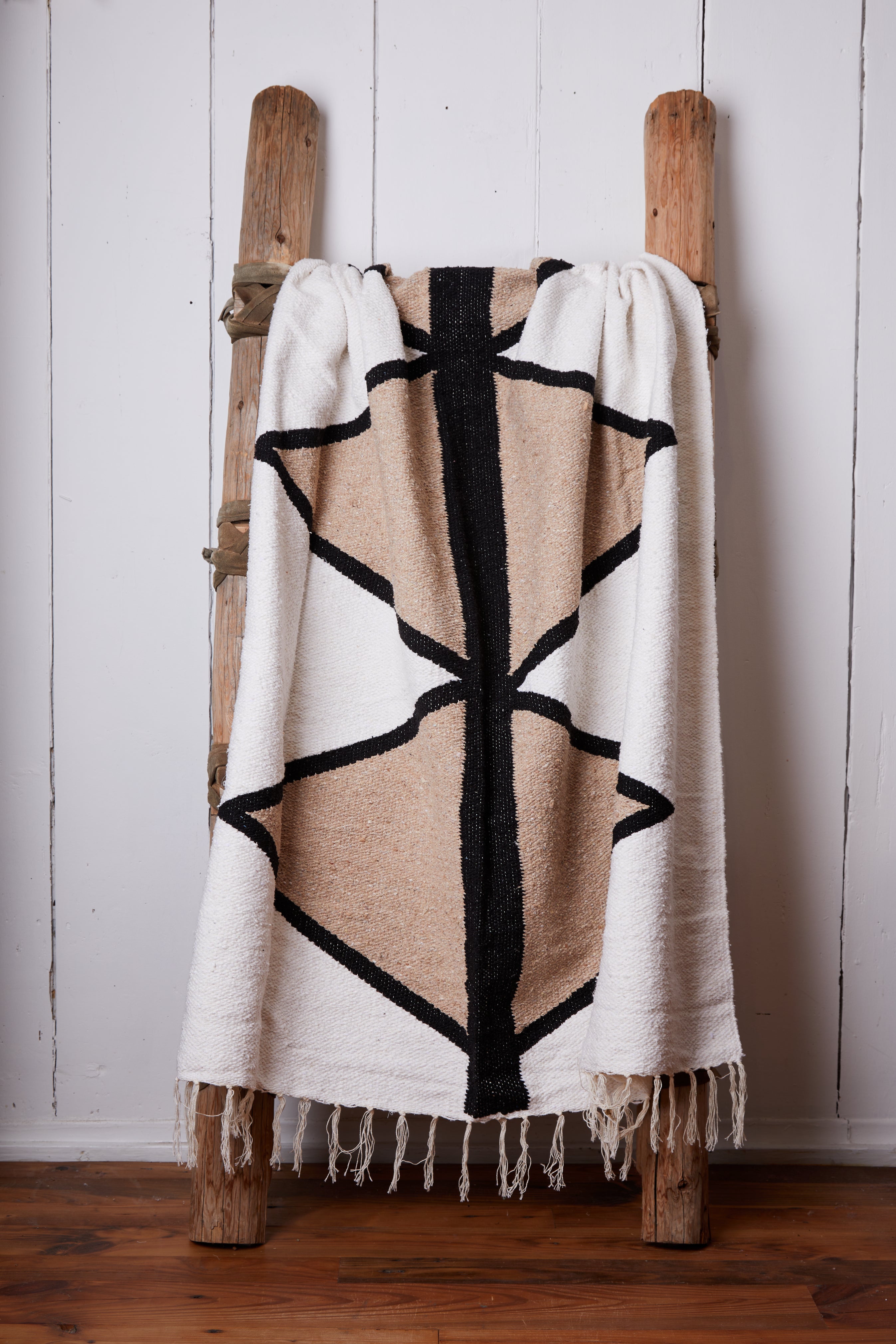 WHITE TAN AND BLACK DIAMOND BLANKET