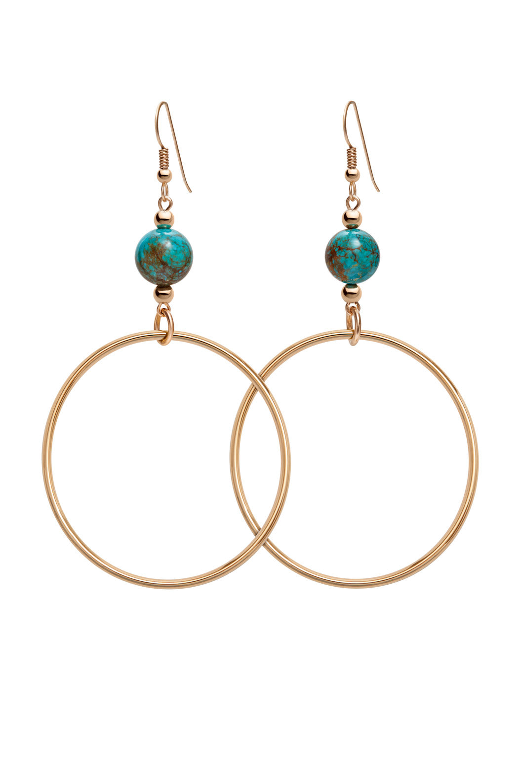 TURQUOISE  CLASSIC GOLD HOOP EARRINGS