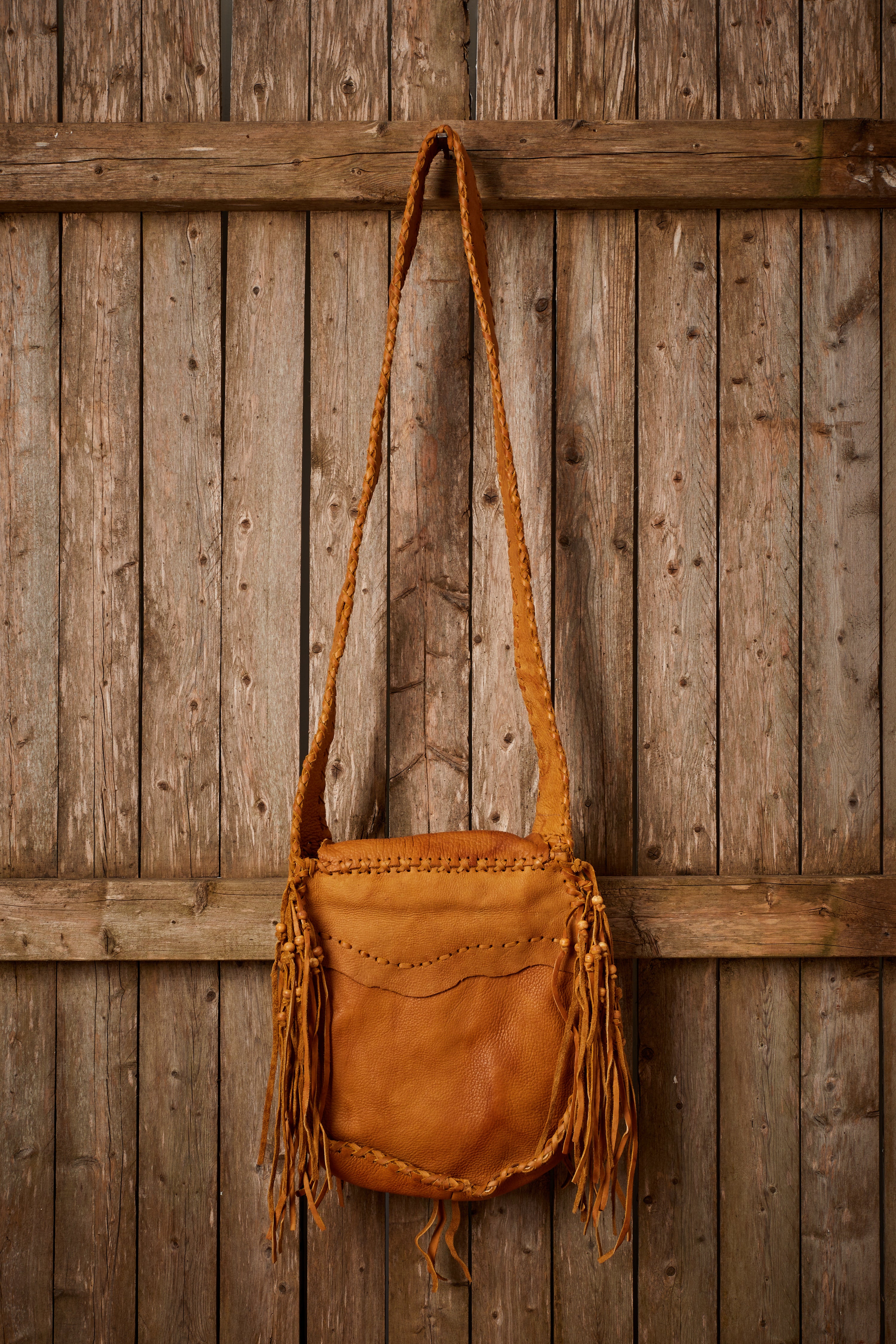 TAN BEADED CONCHO BEADED FRINGE BAG