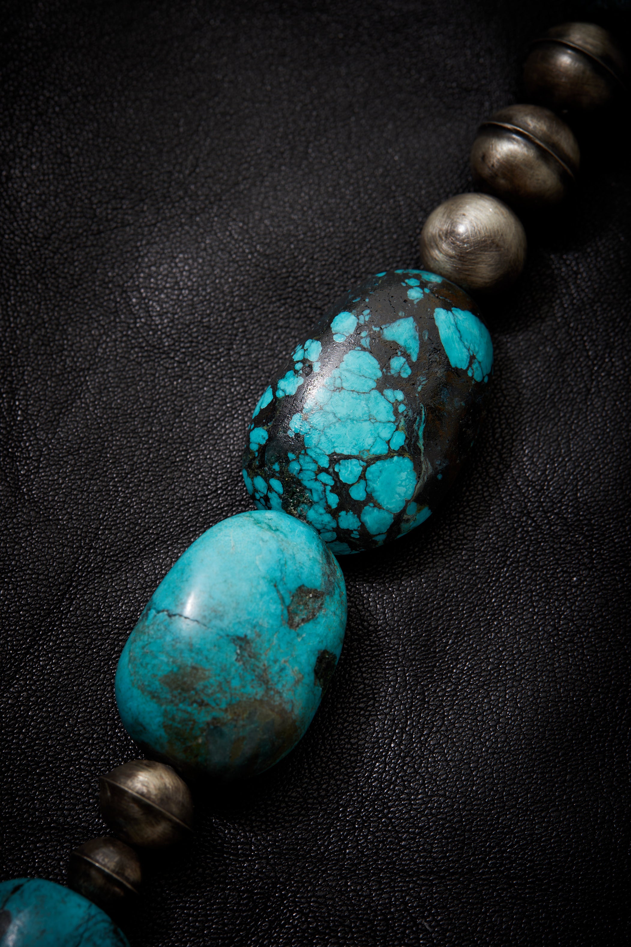 TURQUOISE AND OXIDIZED STERLING SILVER LARGE NECKLACE
