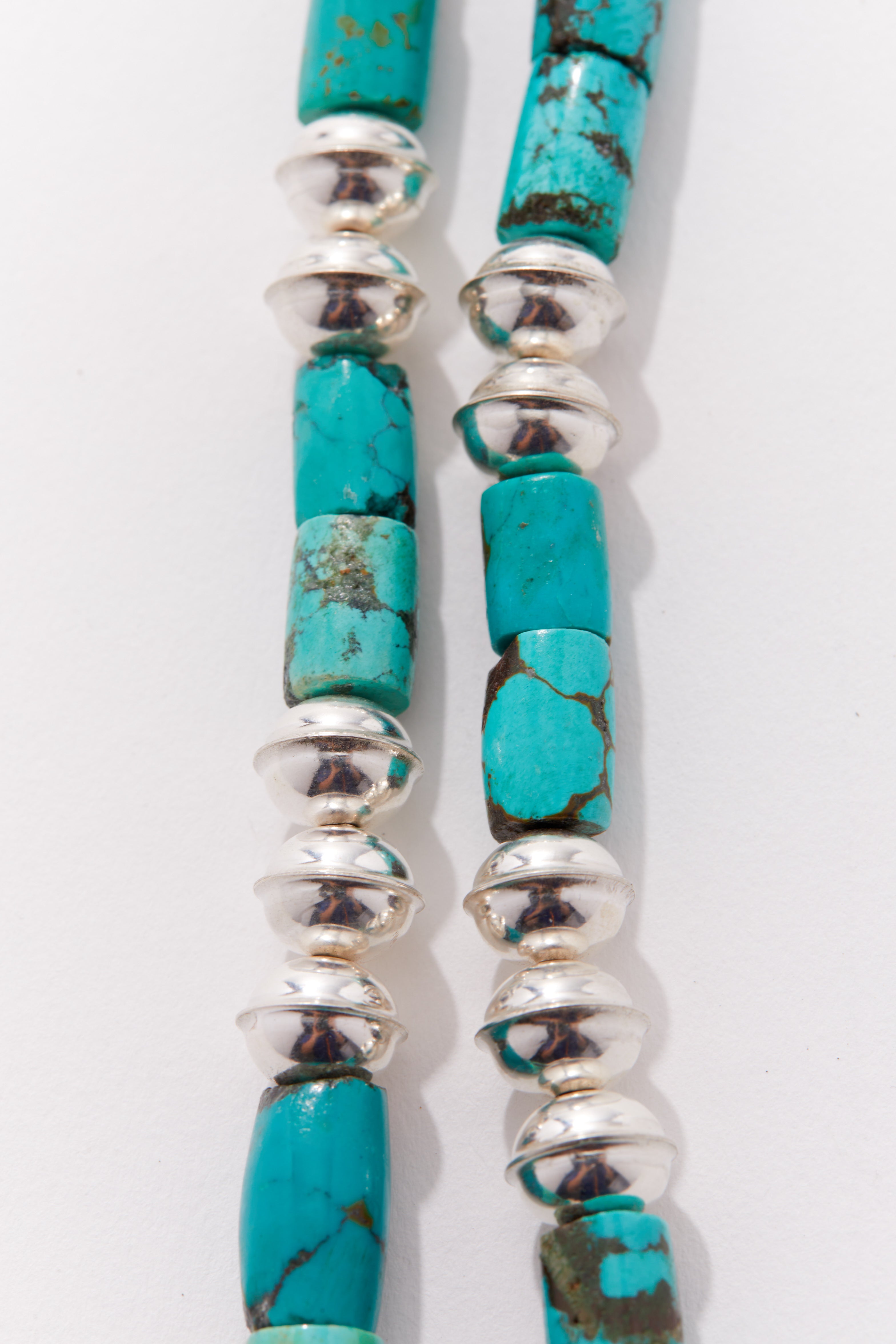 TURQUOISE AND STERLING SILVER CONCHO BOLO STYLE NECKLACE