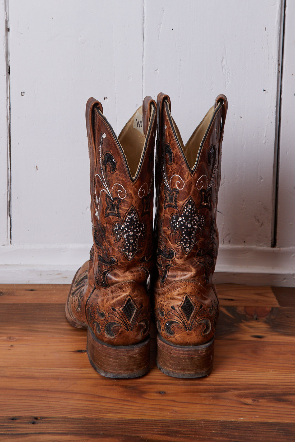 VINTAGE BROWN AND BLACK RHINESTONE COWBOY BOOTS