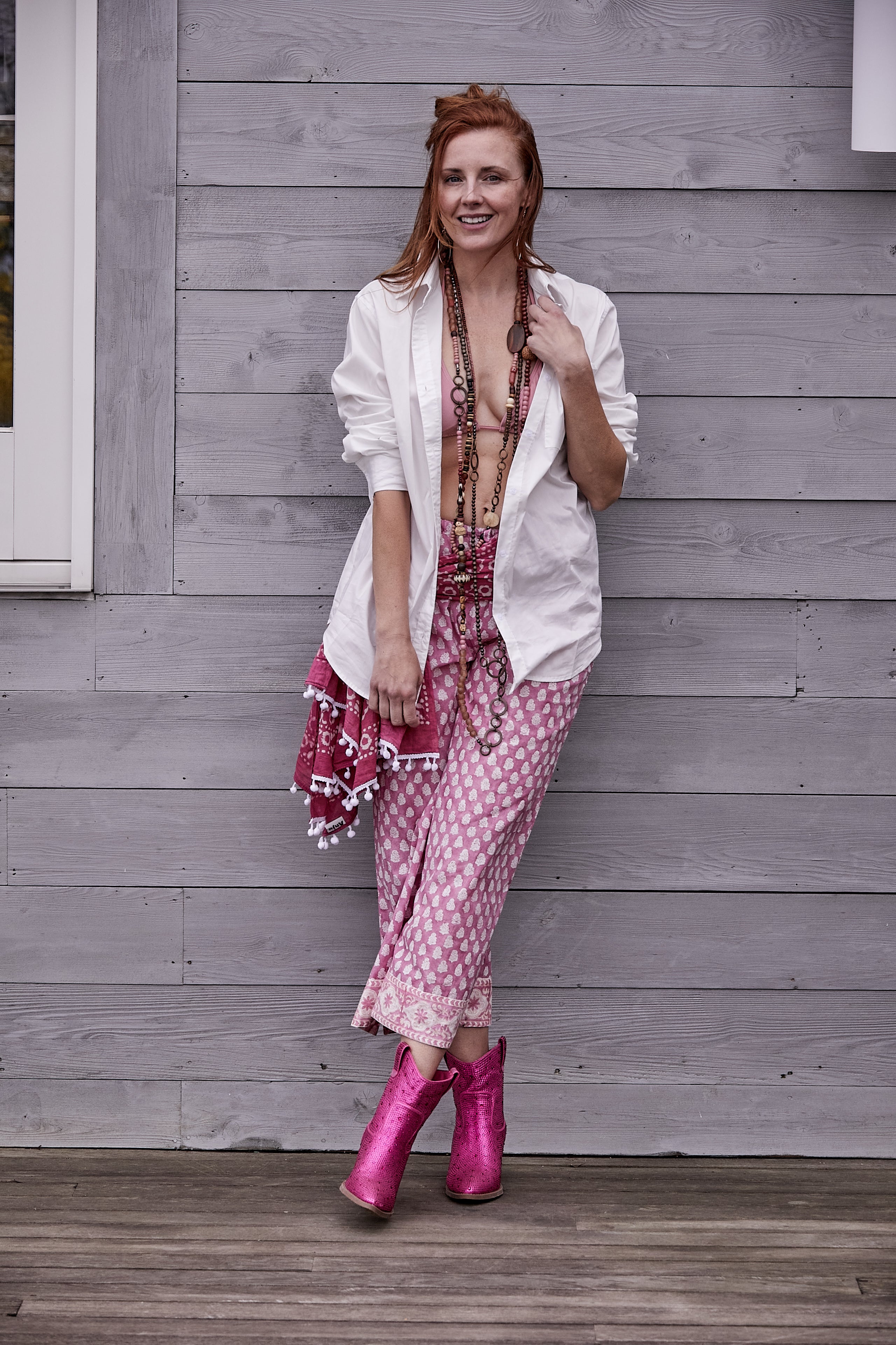 PINK AND WHITE HAND BLOCK PRINT LOUNGE PANTS