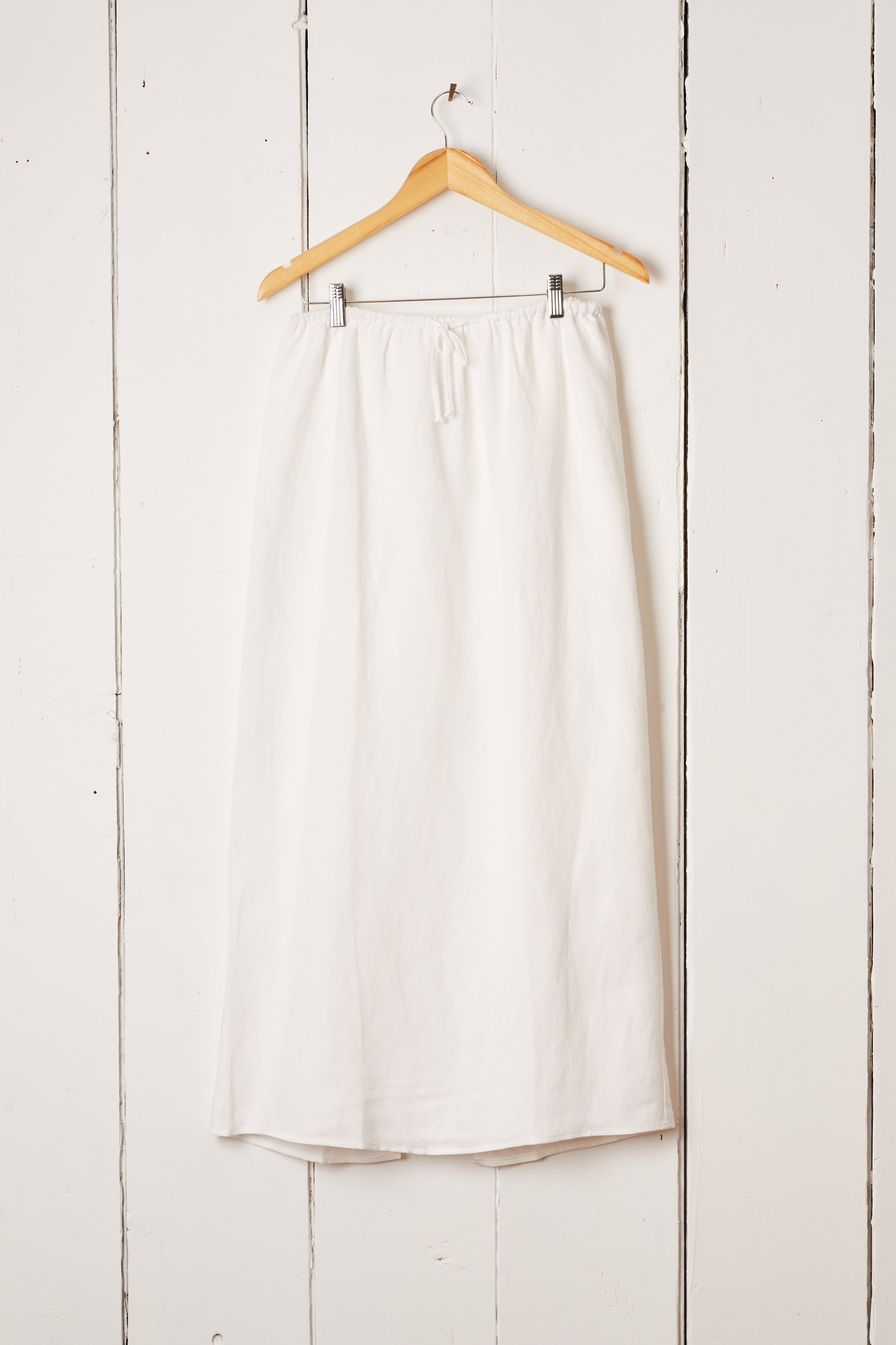 WHITE LINEN LONG DRAWSTRING SKIRT