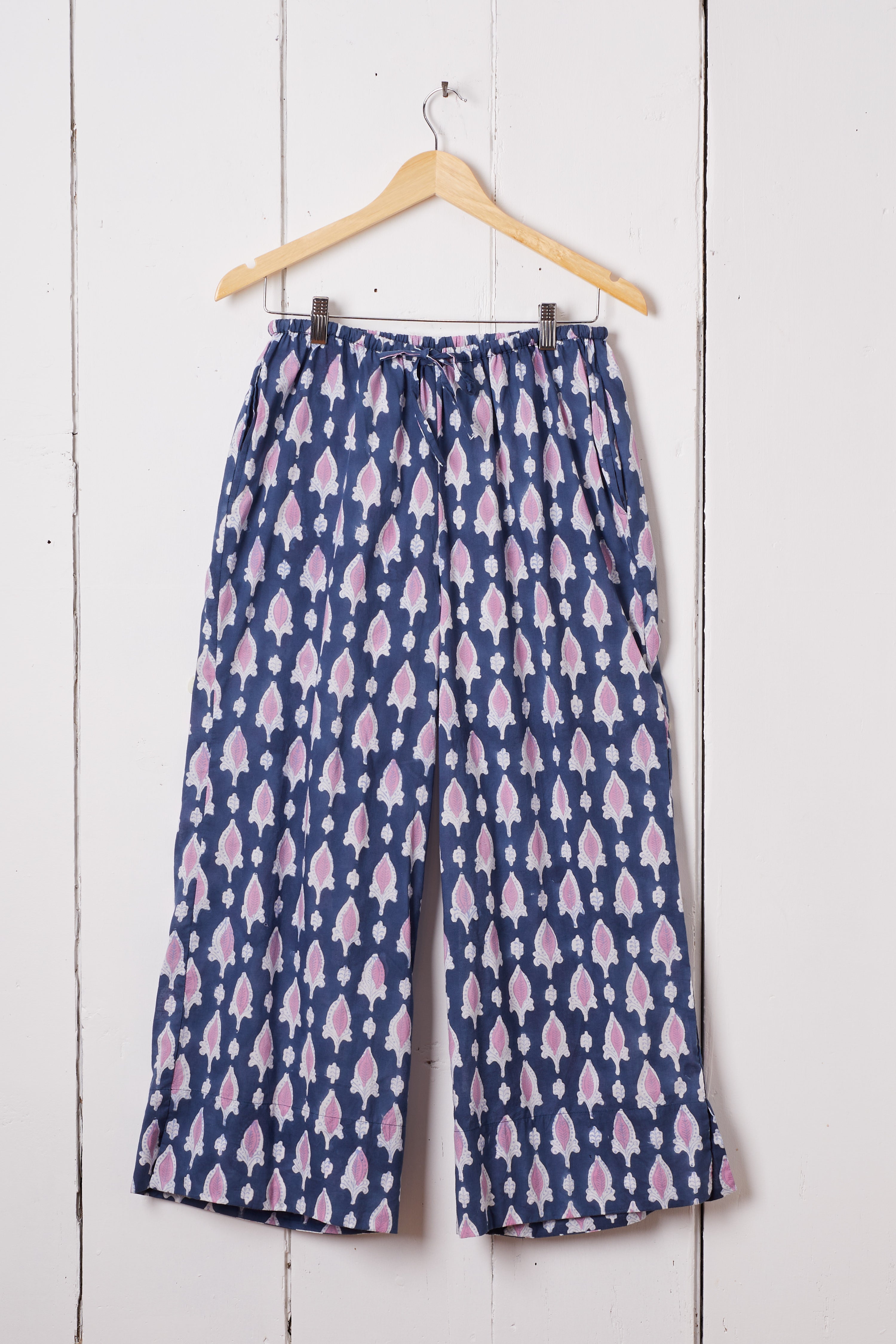 NAVY AND PINK HAND BLOCK PRINT LOUNGE PANTS