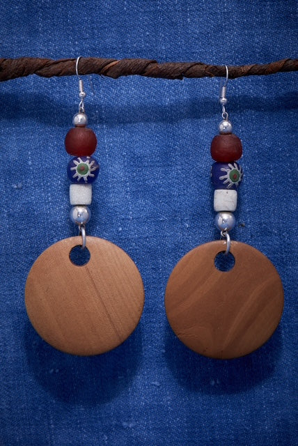 ORANGE AND ROYAL BLUE FLOWER WOOD EARRINGS