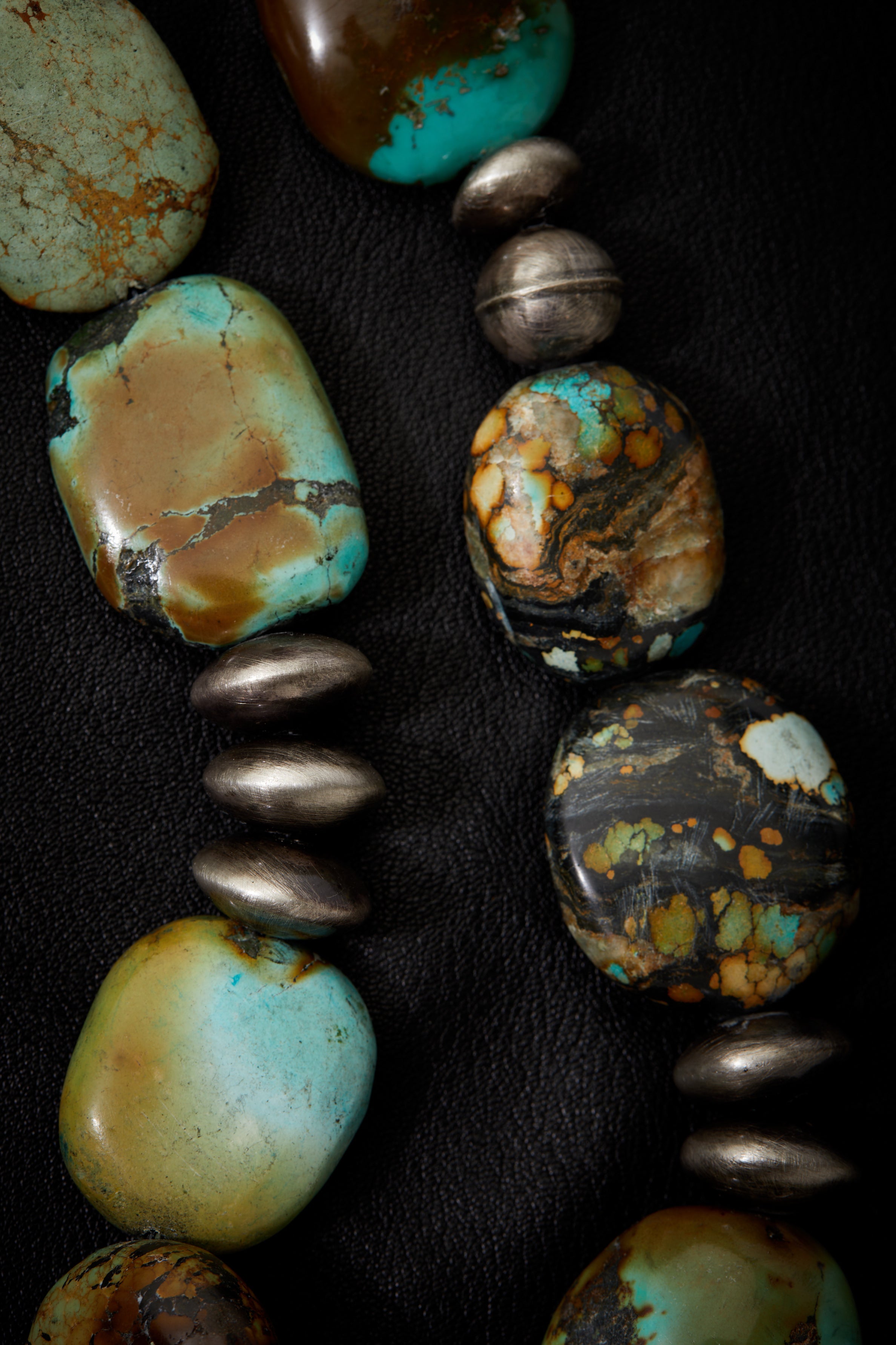 UNIQUE TURQUOISE AND OXIDIZED STERLING SILVER NECKLACE