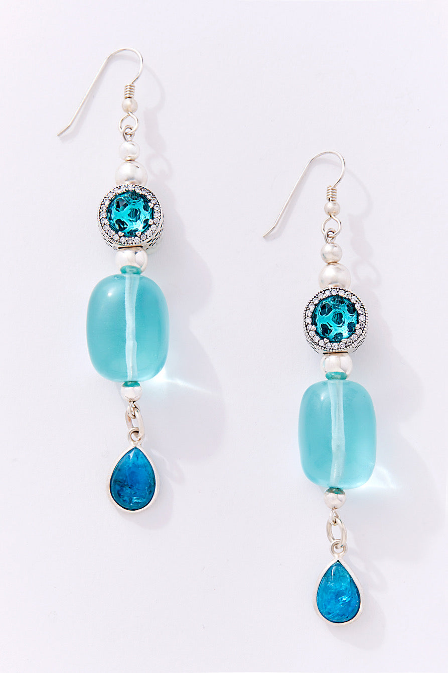 Aqua And Sterling Silver Fantasy Drop Earrings