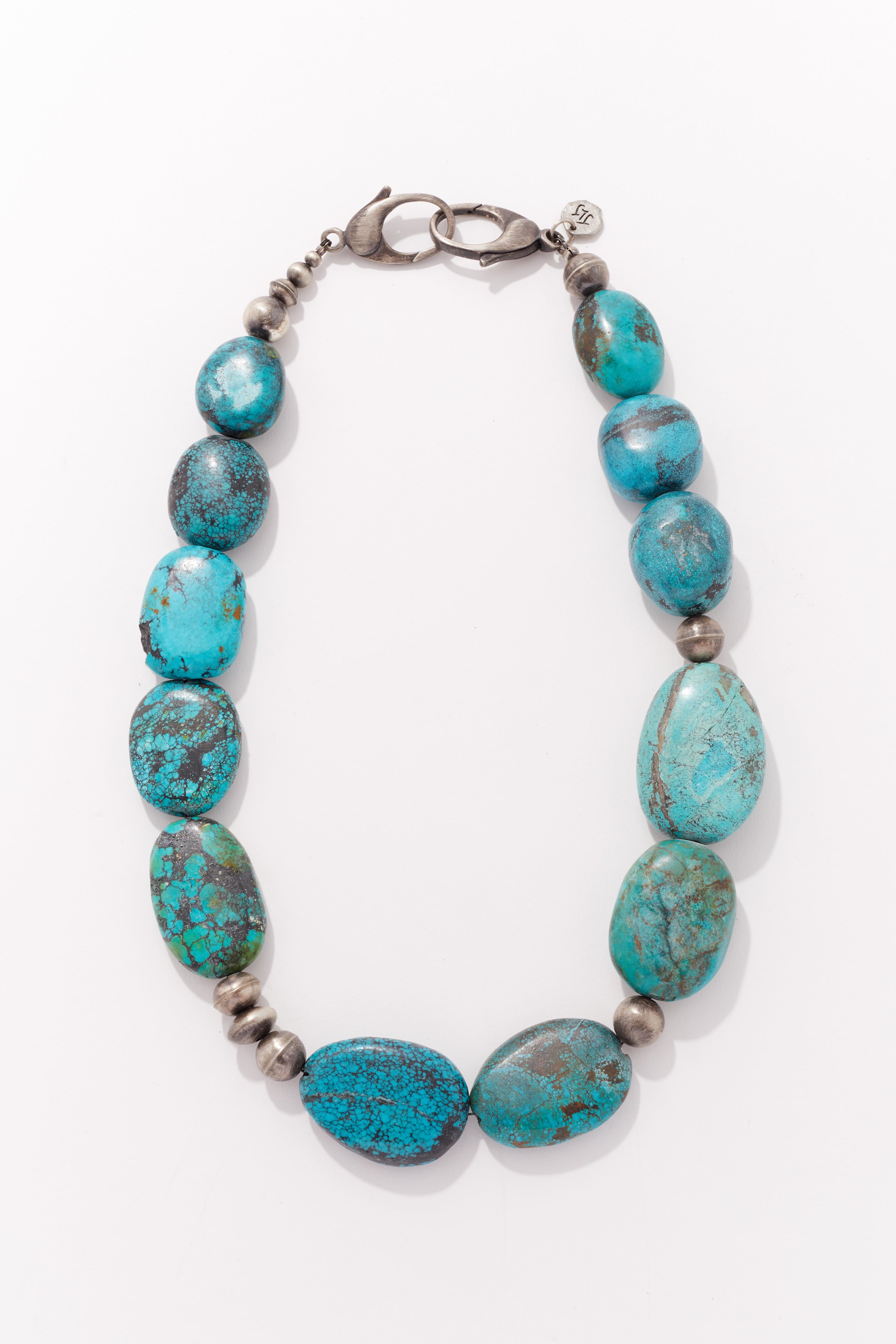 JUMBO TURQUOISE AND OXIDIZED STERLING SILVER NECKLACE