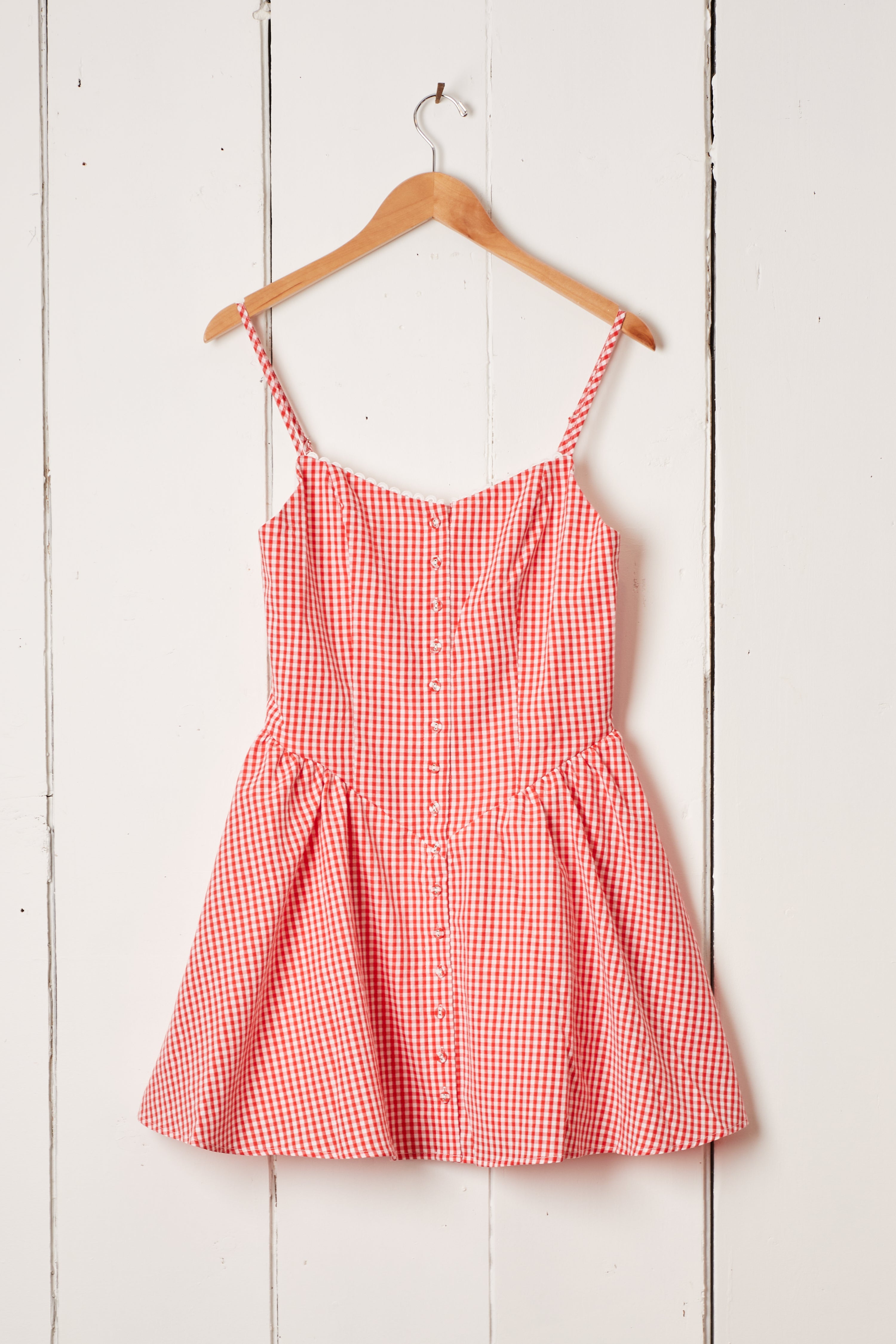 RED LACE GINGHAM MINI DRESS