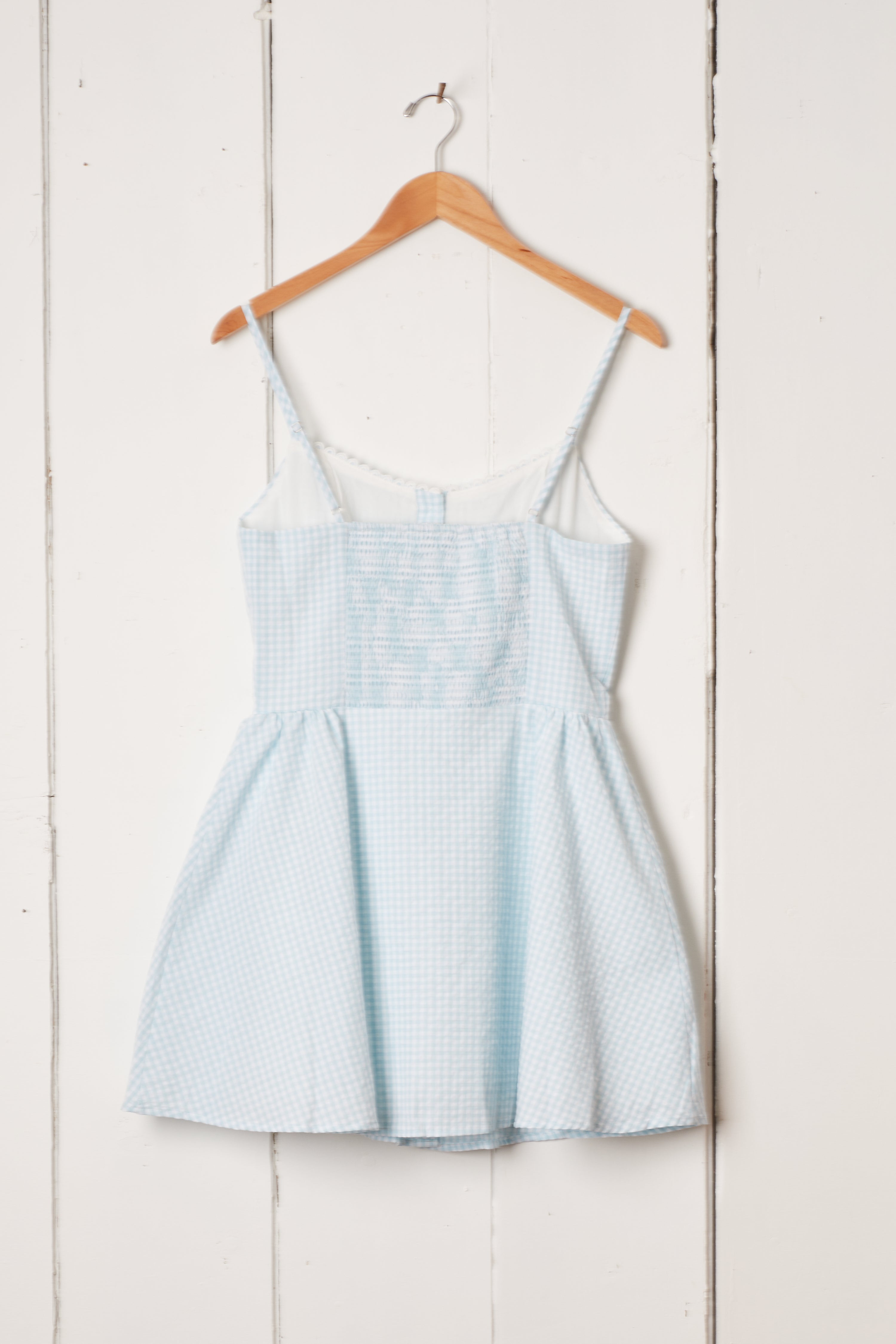 LIGHT BLUE LACE GINGHAM MINI DRESS