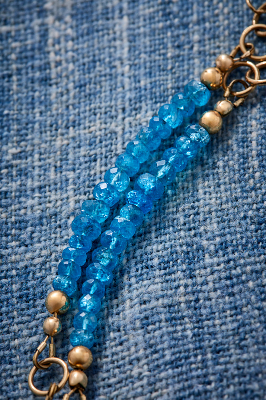 14k Gold London Blue Briolette Choker Necklace