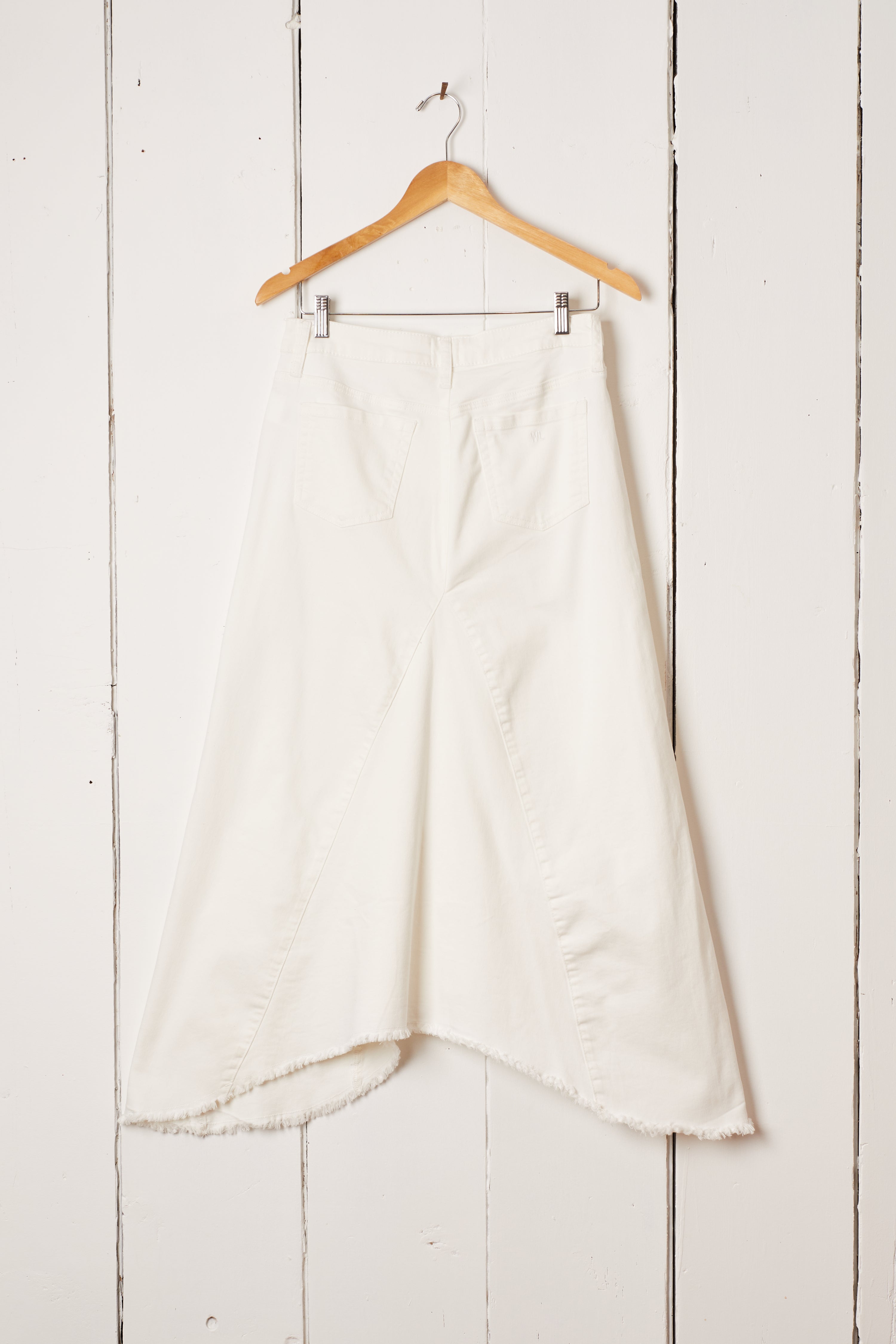 LONG WHITE DENIM SWIRL SKIRT