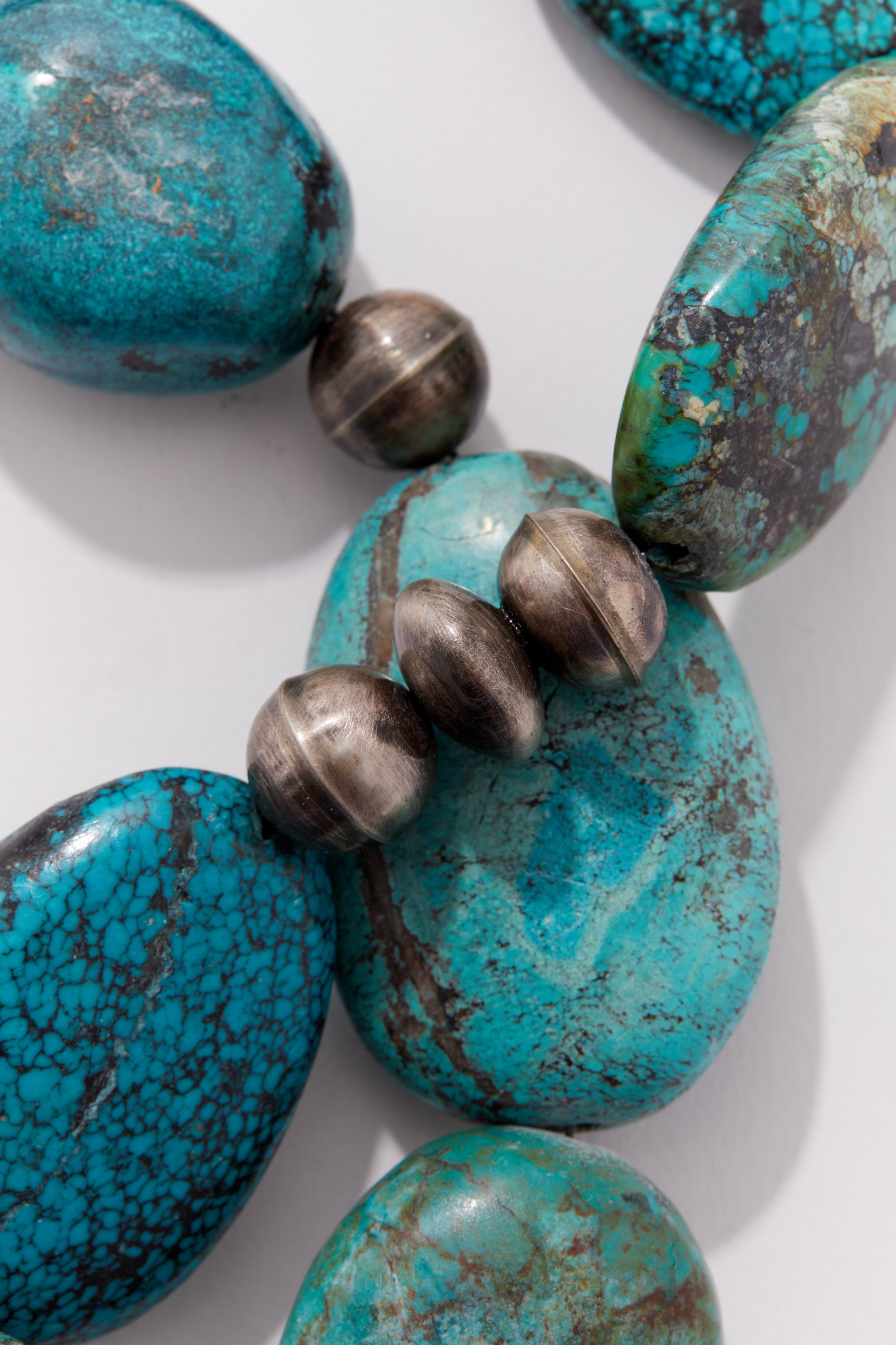 JUMBO TURQUOISE AND OXIDIZED STERLING SILVER NECKLACE