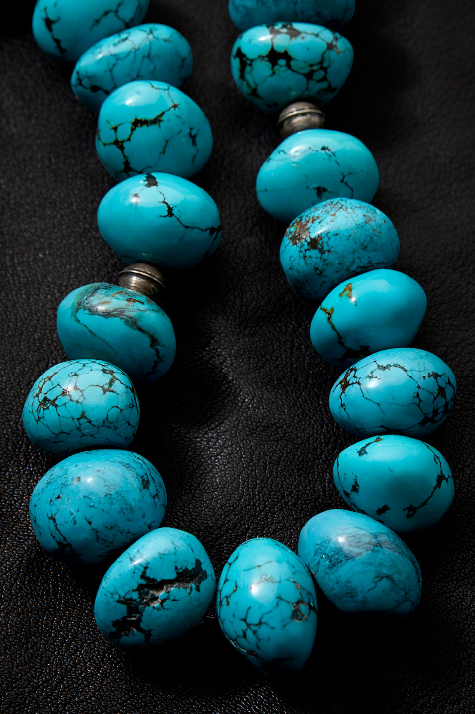 LONG AND LARGE BLUE TURQUOISE RONDELLE NECKLACE