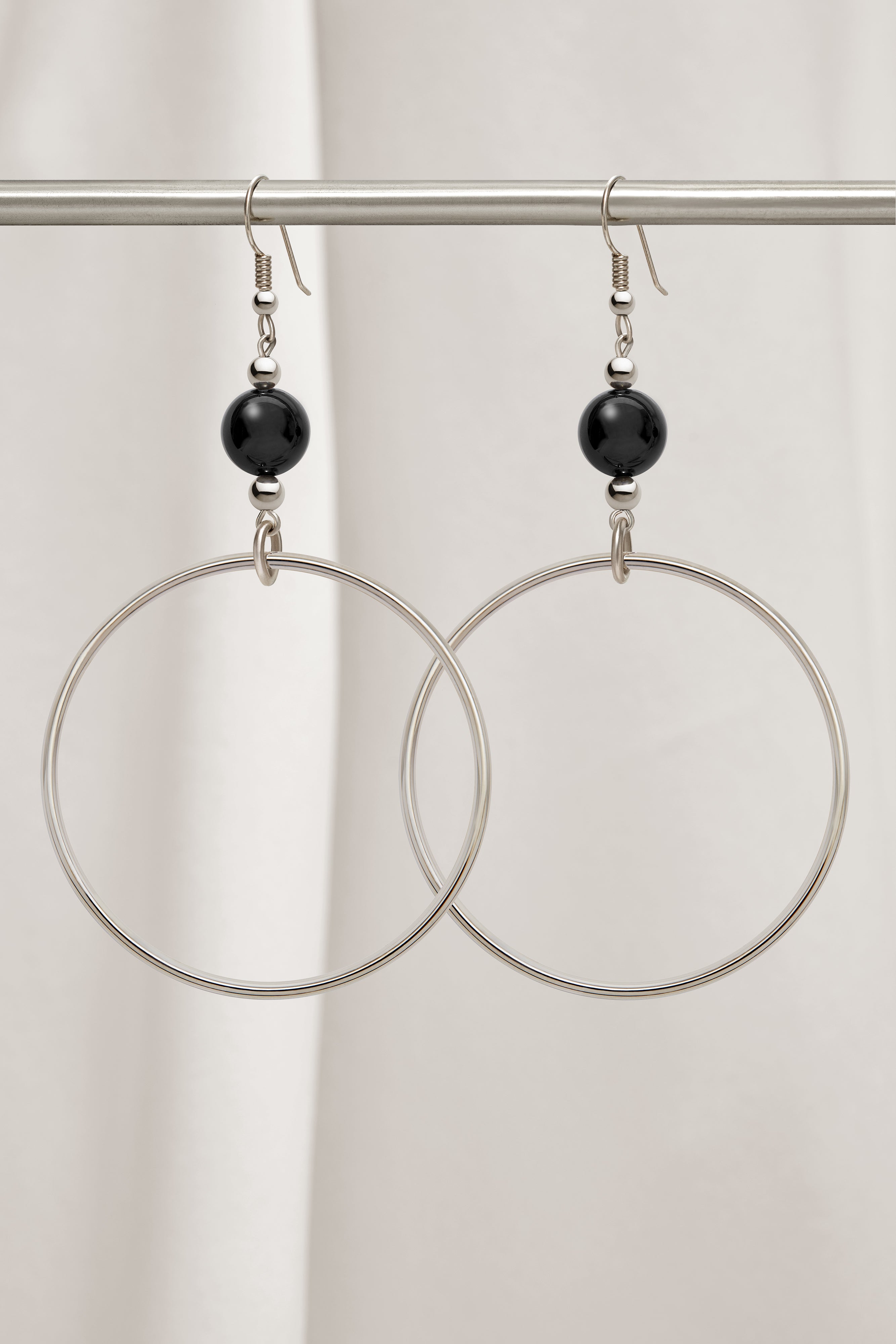 BLACK ONYX CLASSIC STERLING SILVER HOOP EARRINGS