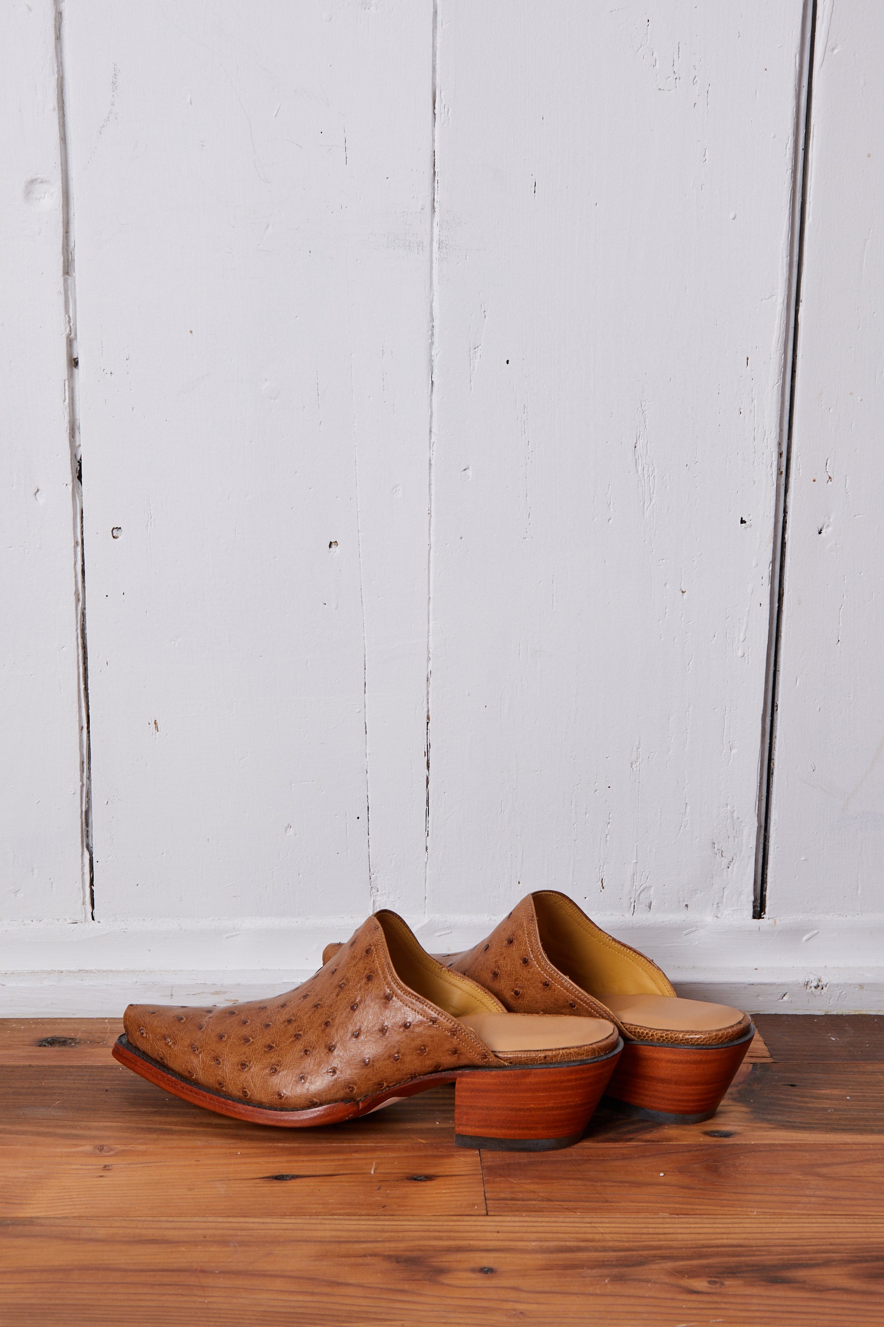 BROWN OSTRICH COWBOY BOOT MULES