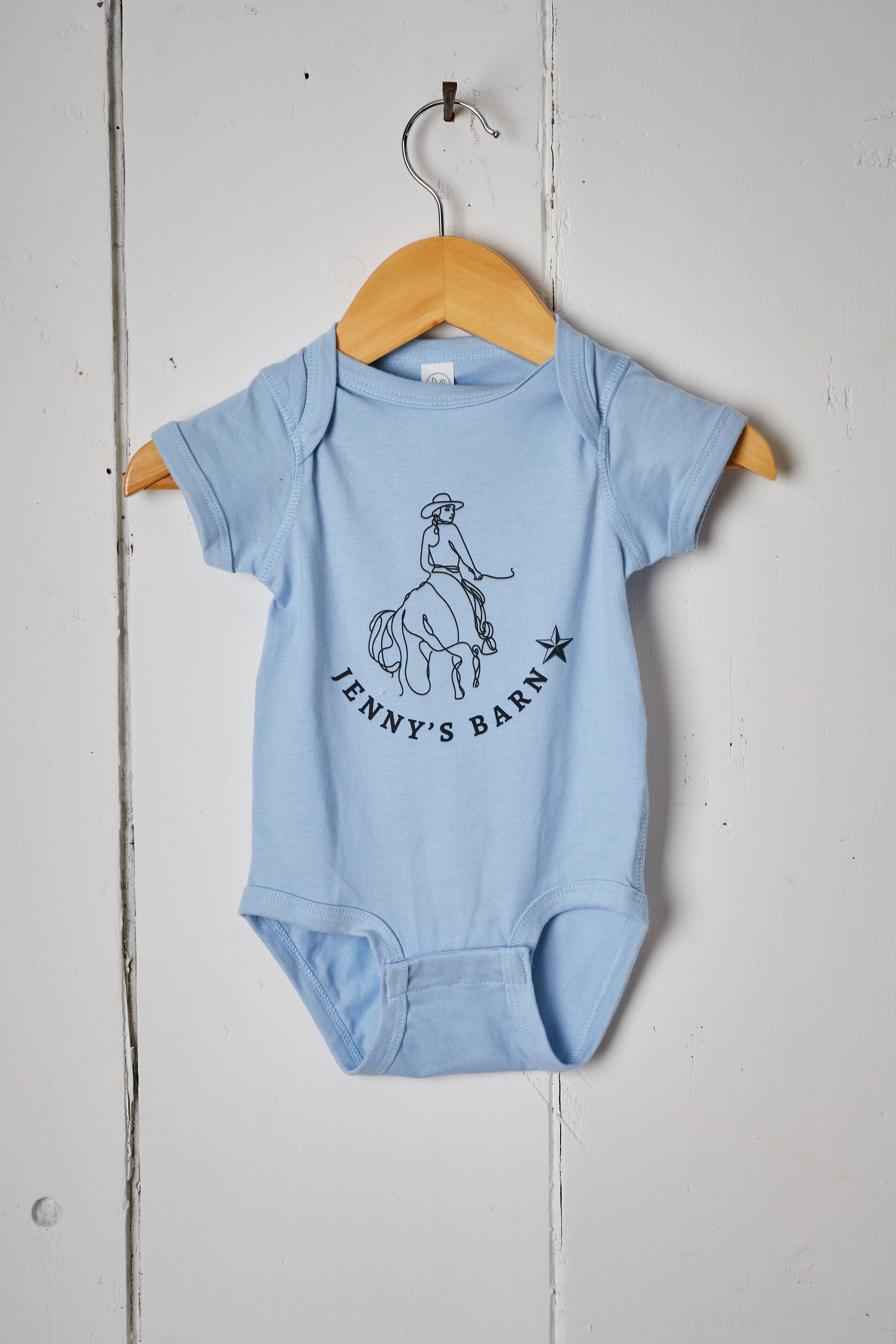 JENNY’S BARN BABY BLUE ONESIE