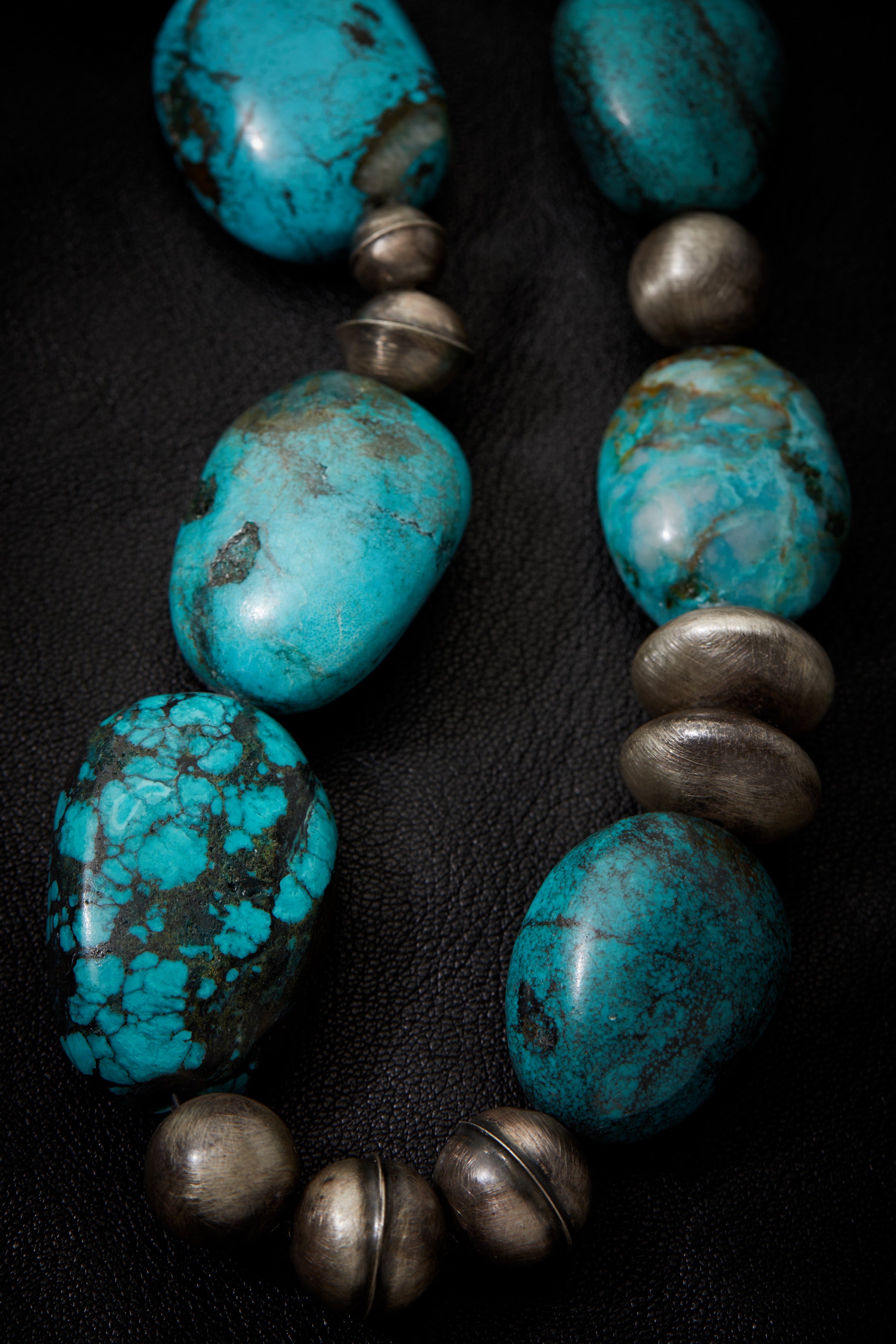 TURQUOISE AND OXIDIZED STERLING SILVER LARGE NECKLACE