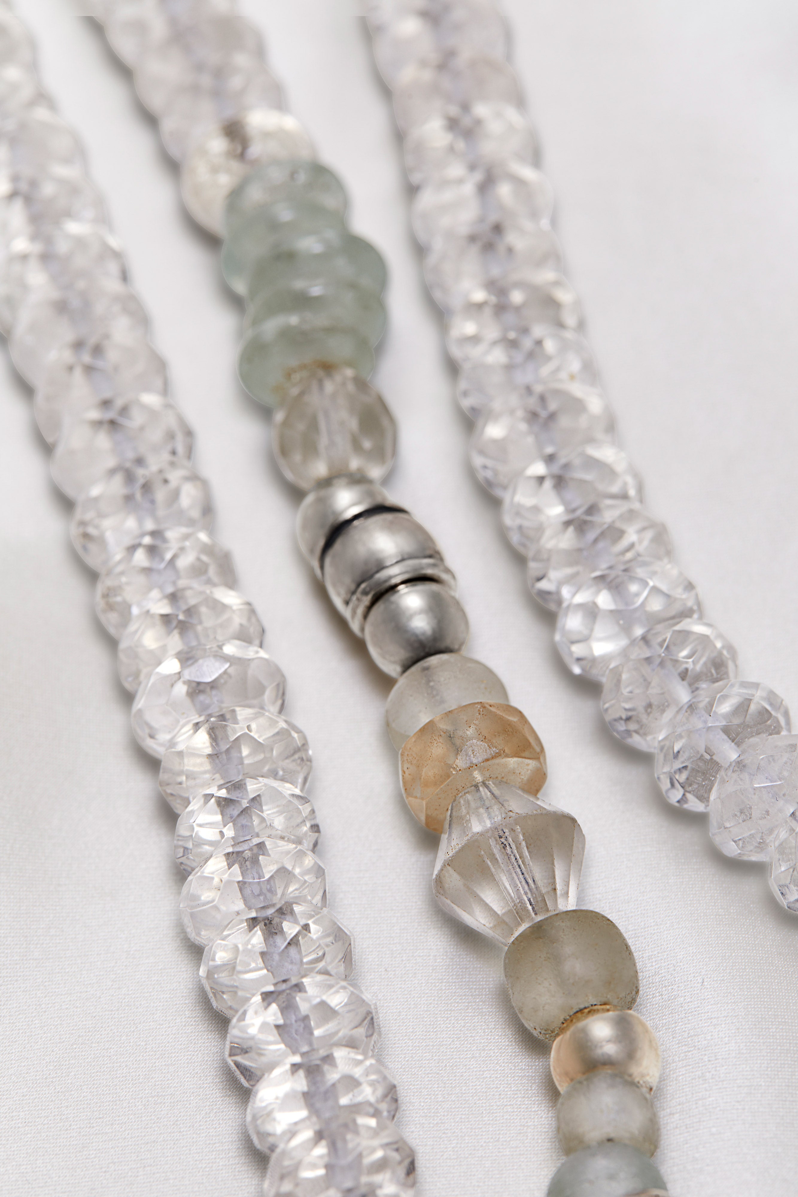 LONG CRYSTAL QUARTZ AND MOONSTONE GEOMETRIC NECKLACE