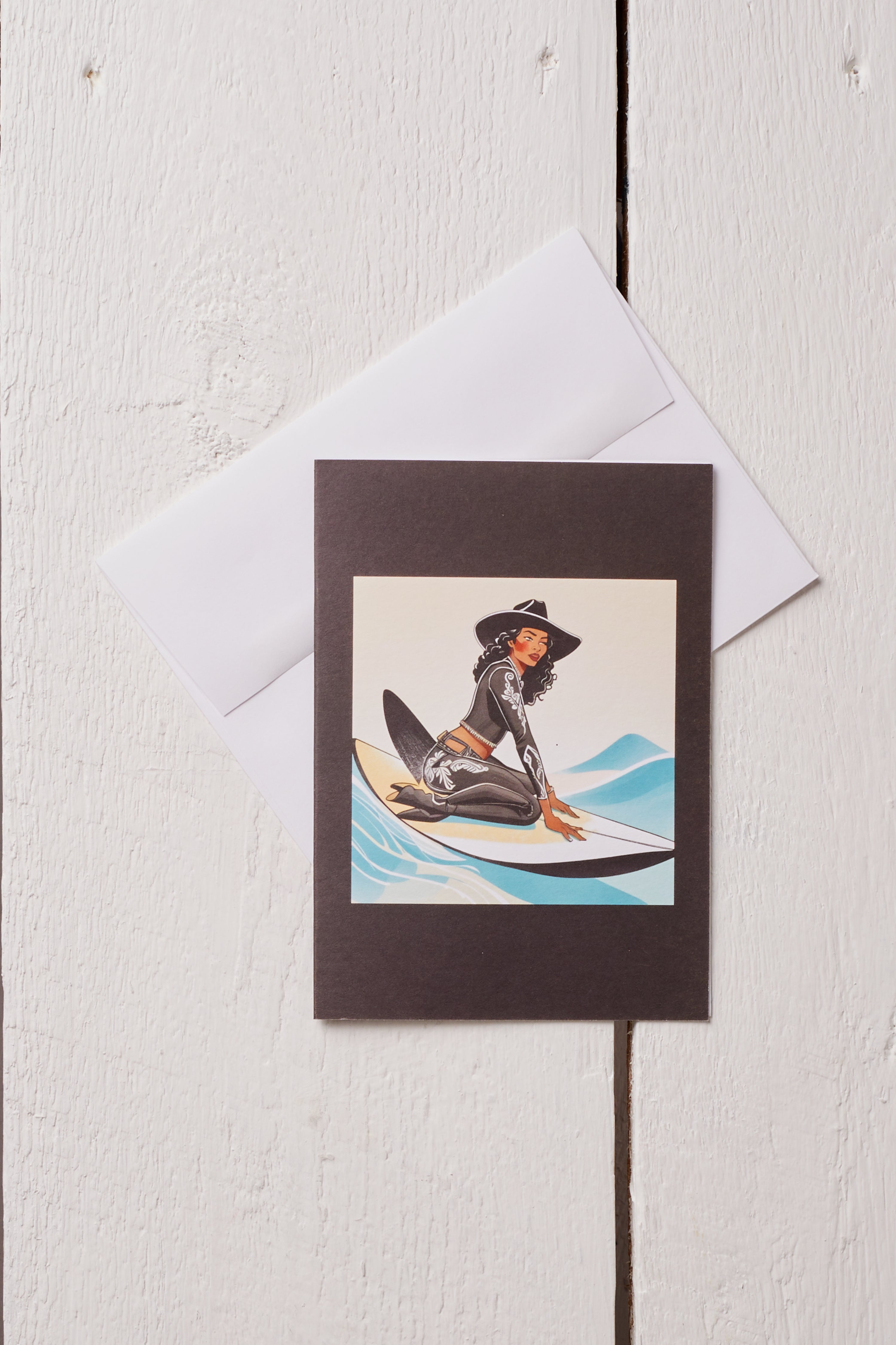 COOL COWGIRL SURFING gREETING CARD