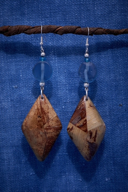 BLUE SEA GLASS AND BARK EARRINGS
