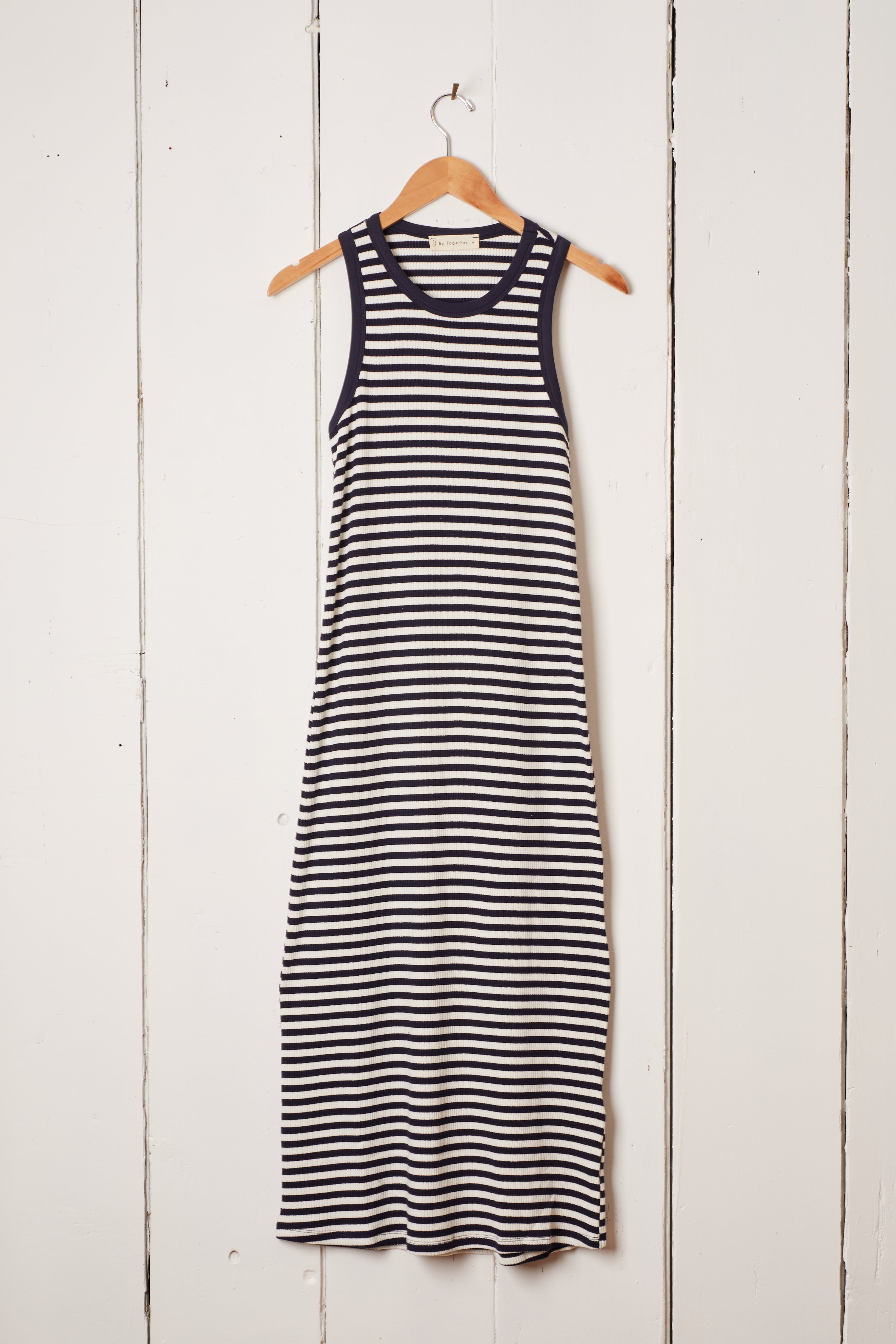 NAVY AND WHITE STRIPED LONG TANK DRESS