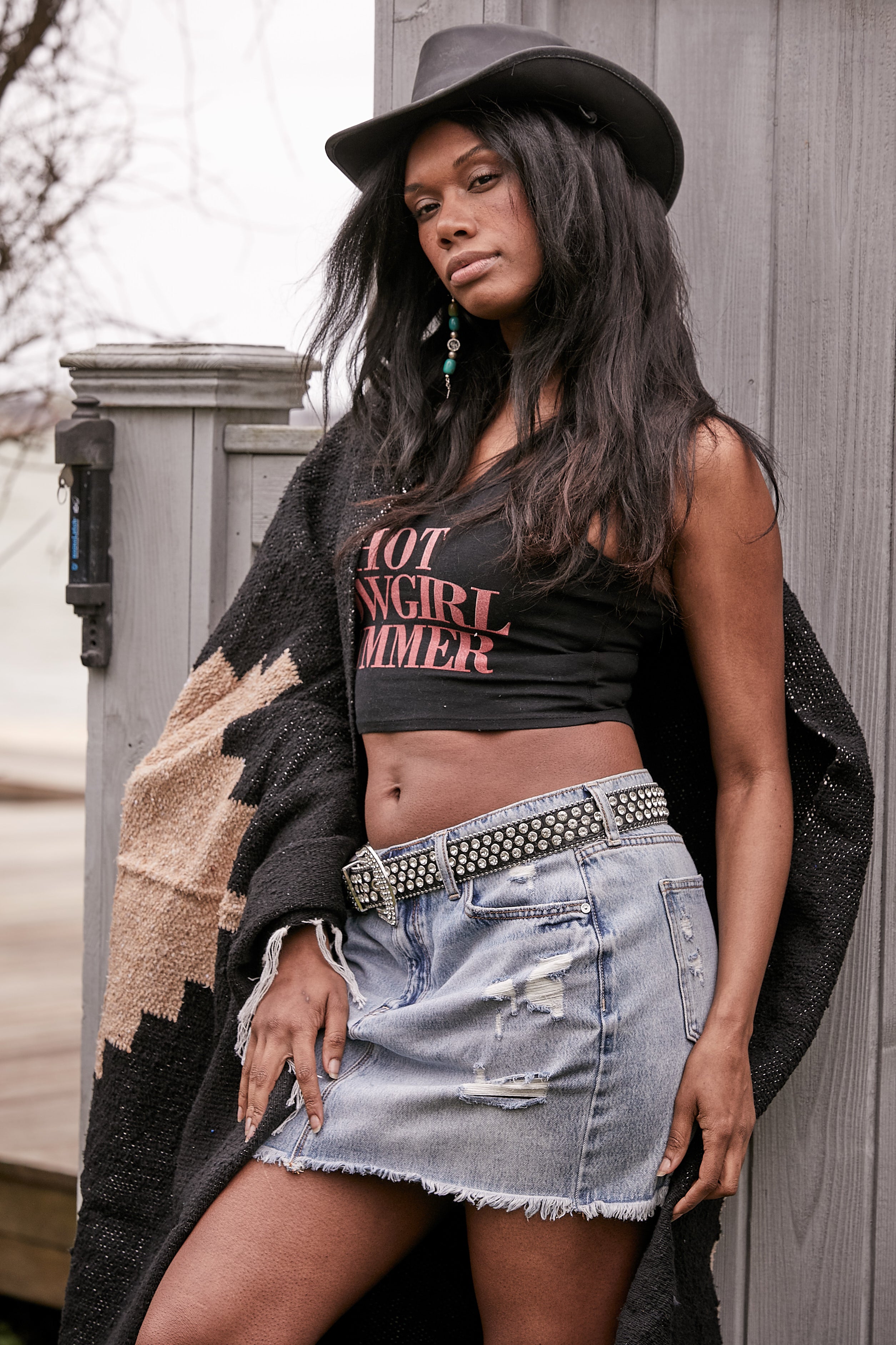 HOT COWGIRL SUMMER CROP TANK - BLACK