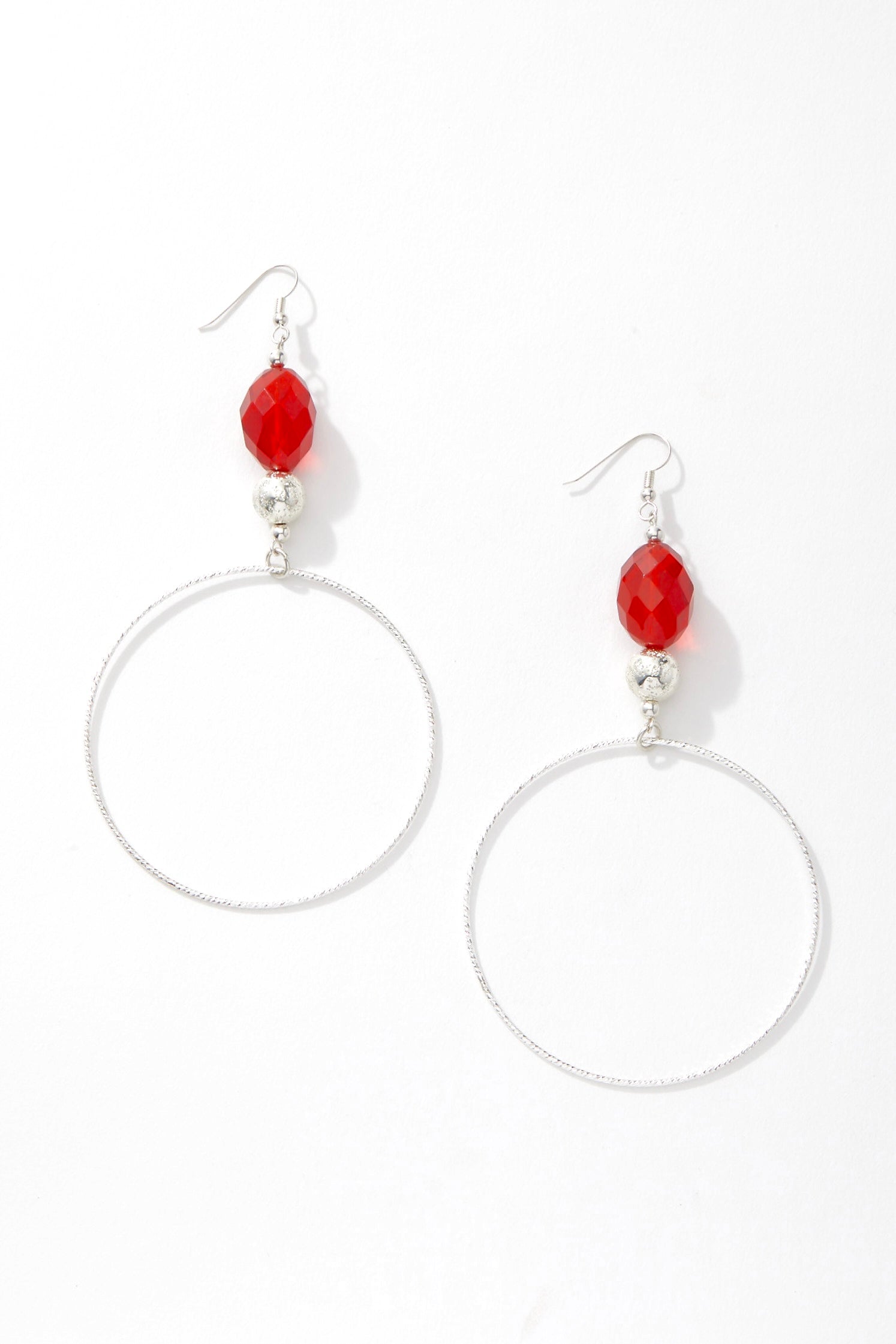 LIPSTICK RED SPARKLING HOOP EARRINGS
