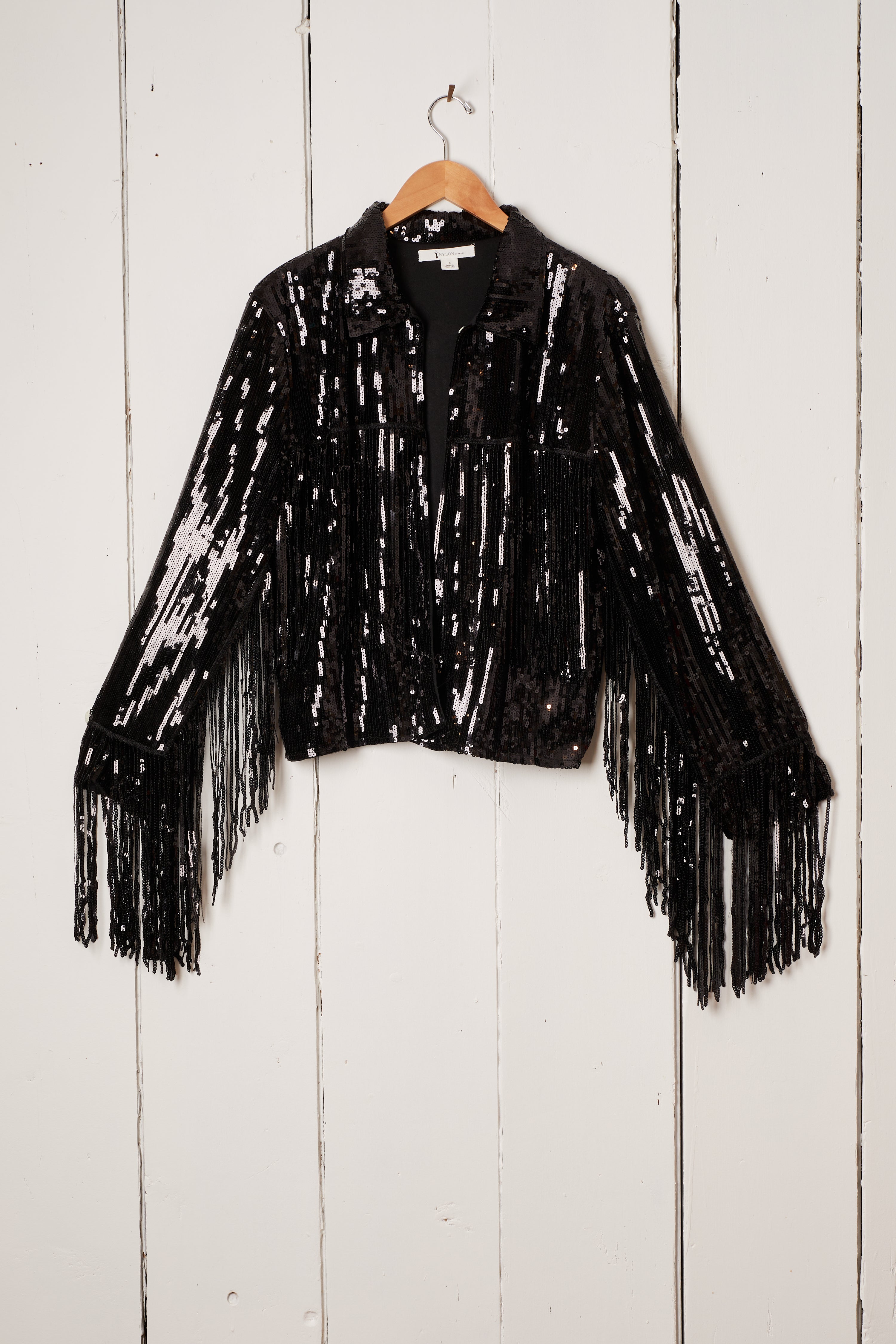 BLACK SEQUIN FRINGE JACKET