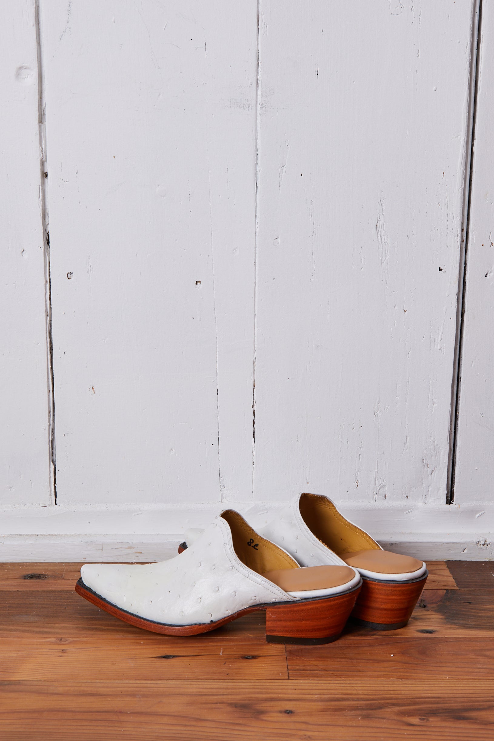 WHITE OSTRICH COWBOY BOOT MULES