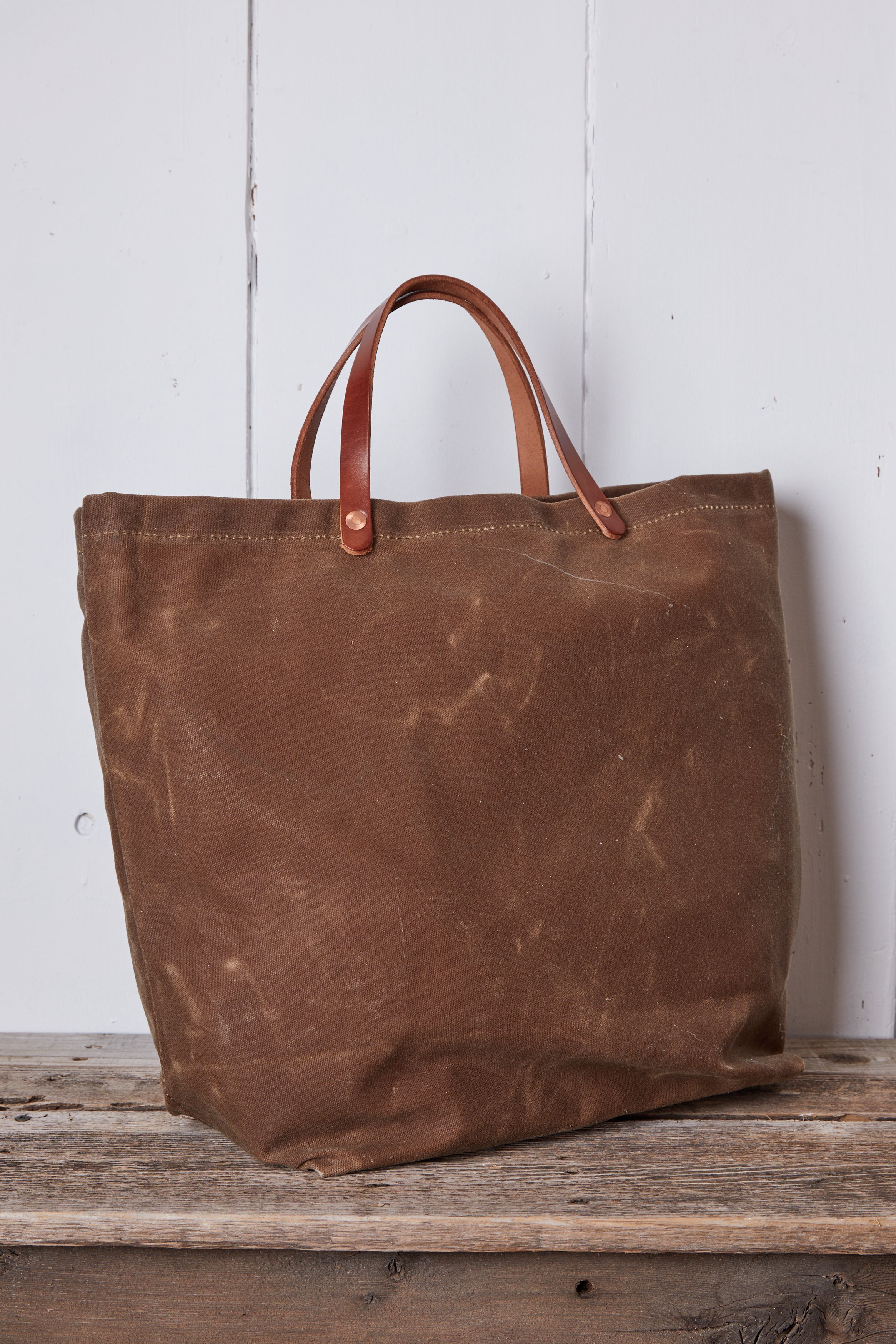 COAL WAXED BROWN CANVAS AND LEATHER TOTE BAG