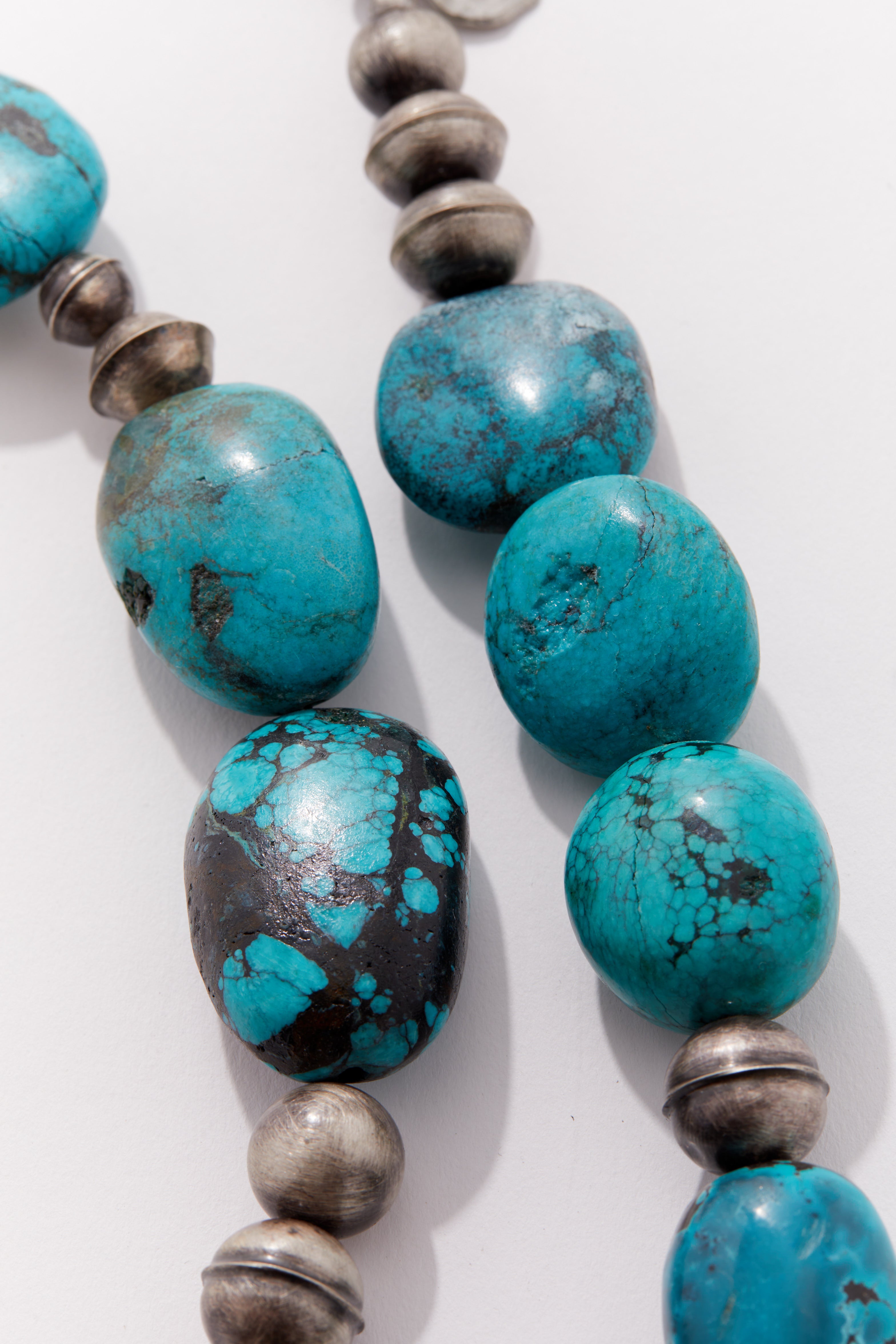 TURQUOISE AND OXIDIZED STERLING SILVER LARGE NECKLACE