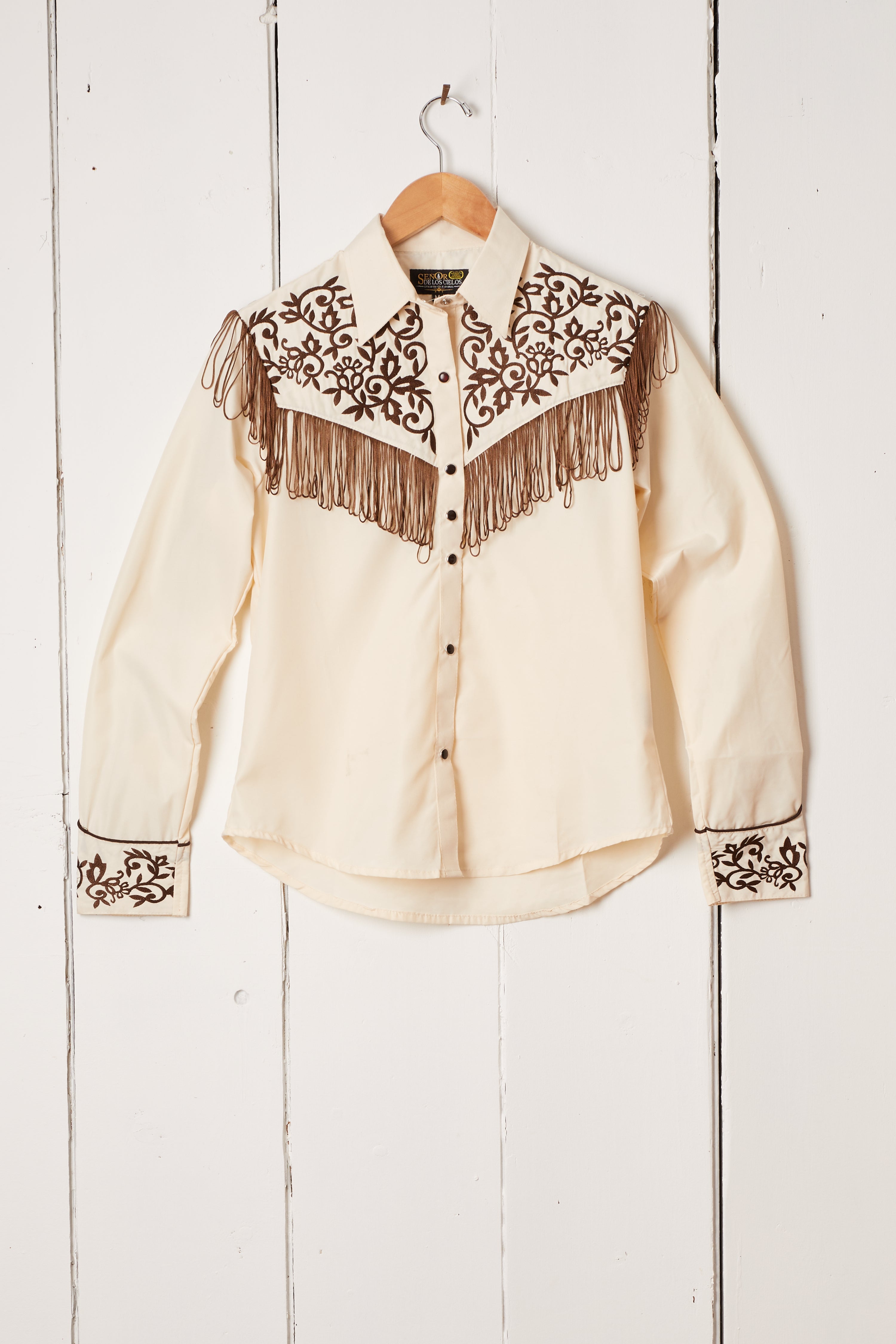 CREAM AND BROWN FRINGE WESTERN SHIRT