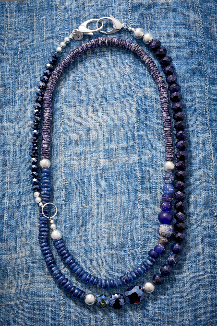 Long Sparkling Blue Denim and Gemstones necklace